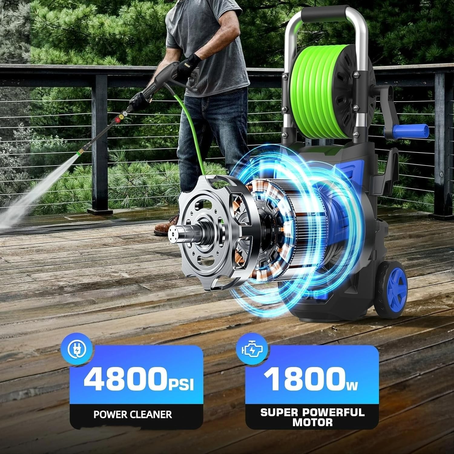 **4800 PSI Pressure Washer 33FT Hose 4 Nozzles Foam Cannon Home Car Patio Blue P
