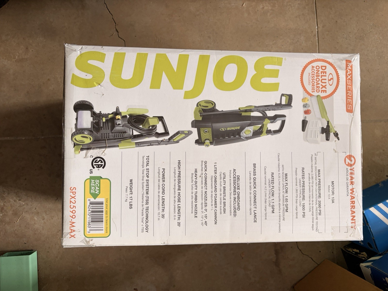 SunJoe Electric Pressure Washer – SPX2599 1.65 GPM 2080 psi NIB