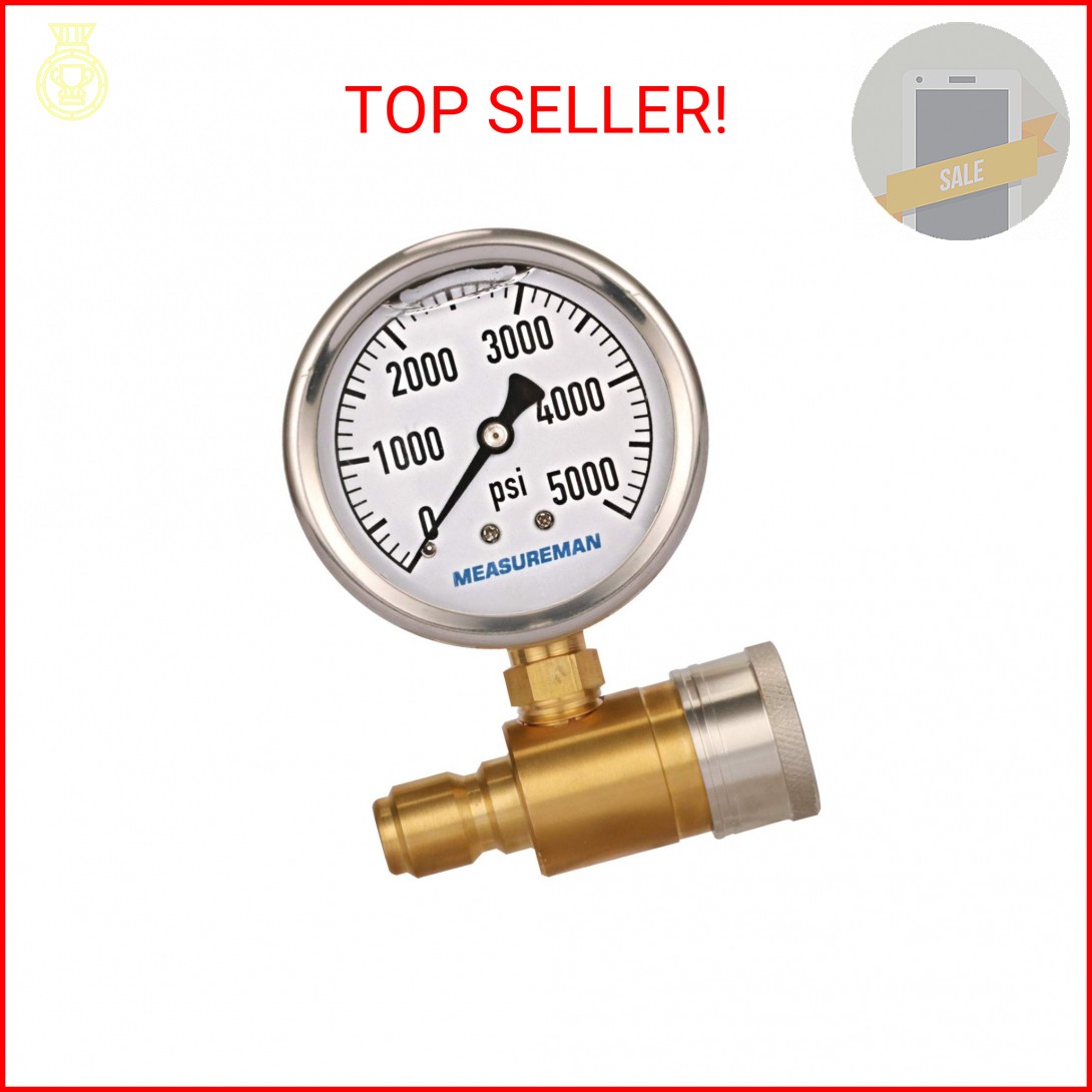 Measureman 2-1/2″ Pressure Washer Pressure Gauge Kit 3/8 Inch Quick Connect 0-50