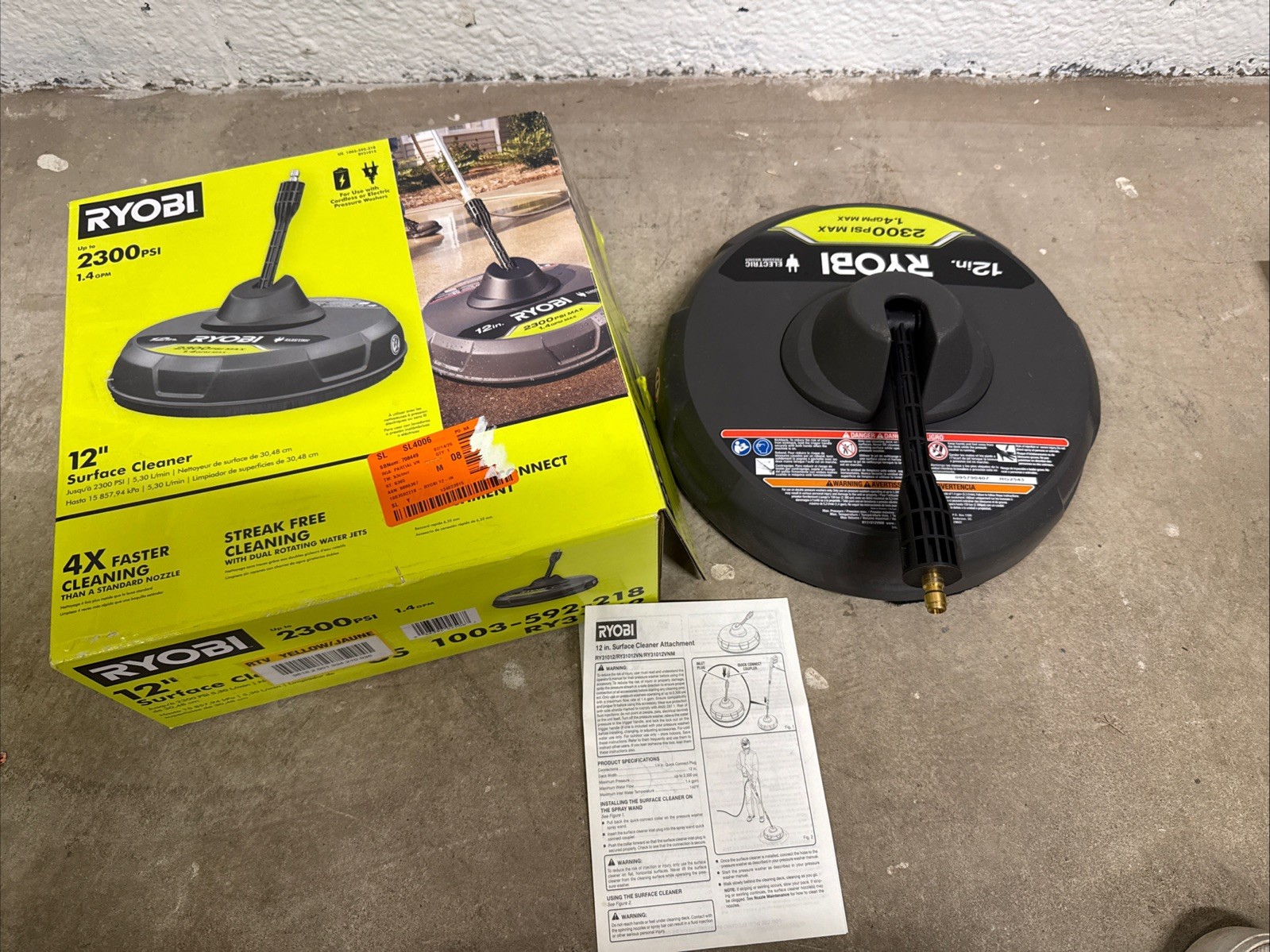 GENTLY USED RYOBI 12″ 2,300 PSI Electric Pressure Washers Surface Cleaner