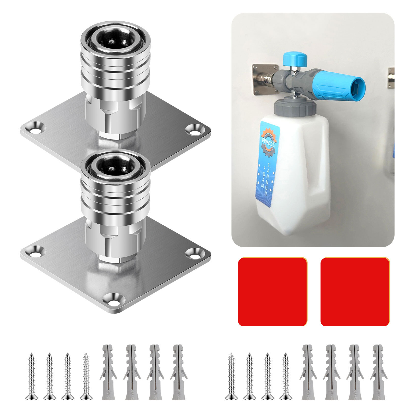 Stainless Steel Foam Cannon Mount Rack 1/4″ Quick Connect Pressure Washer Holder