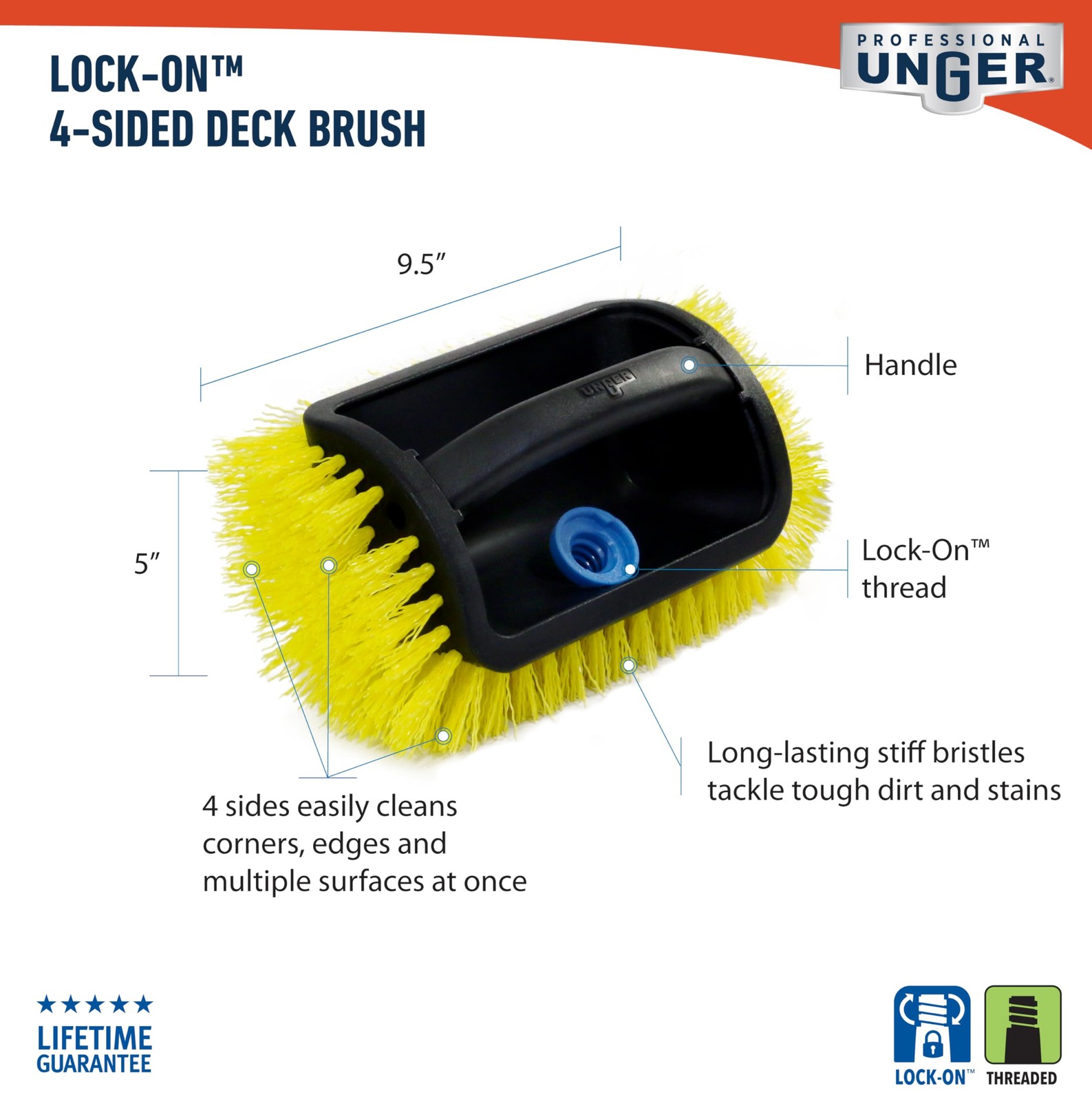 Unger Professional Lock-On 4-Sided Outdoor Scrub Brush, (Pack of 1), _