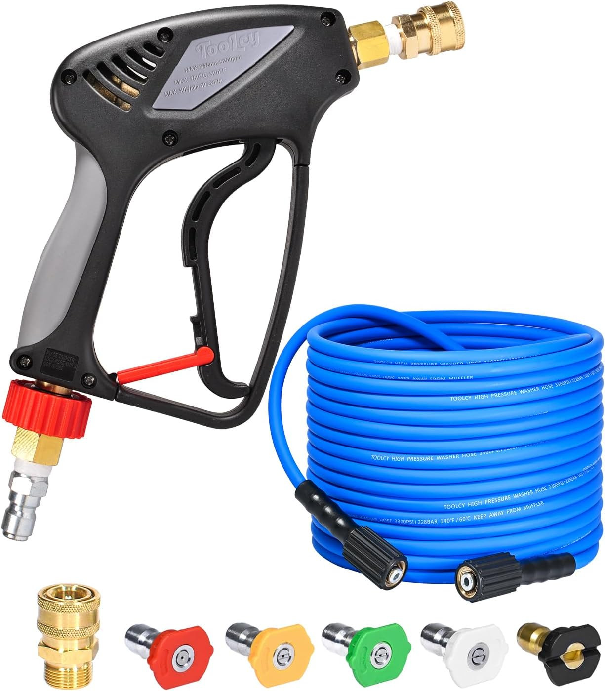 TOOLCY Pressure Washer Hose and Gun Kit 50Ft Kink Resistant 3/8″ & M22-14Mm | Sw
