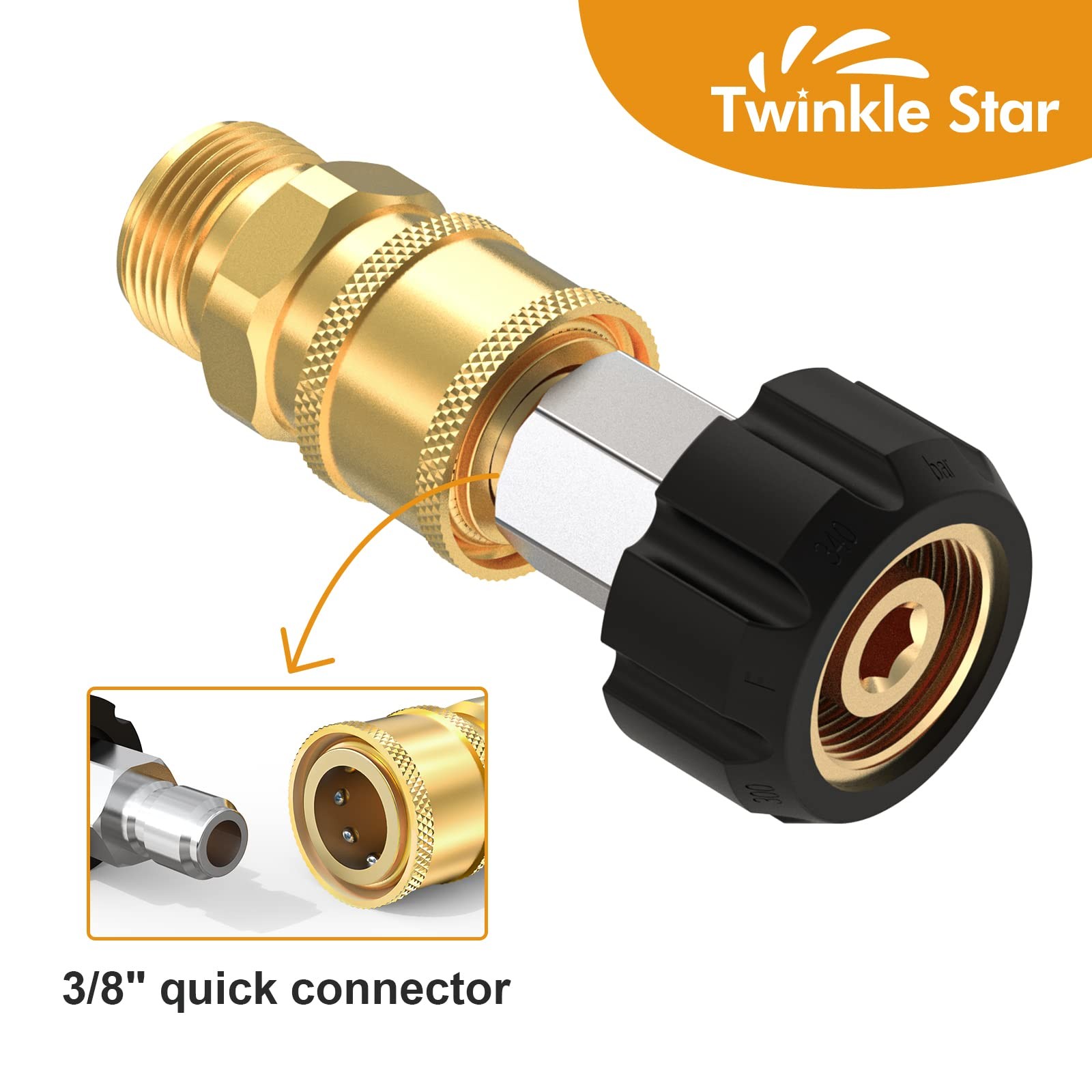 Pressure Washer Quick Connect Fittings M22 14mm To 3/8 Inch Brass 4pc Kit