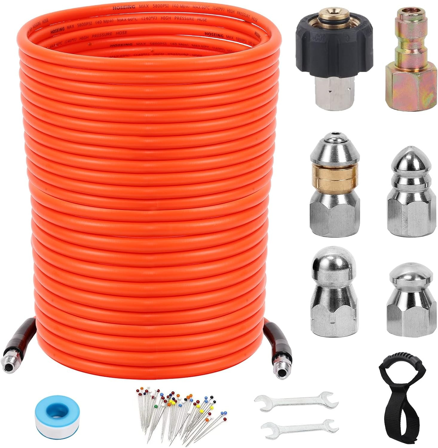 150FT Sewer Jetter Kit for Pressure Washer, 5800 PSI Water Jet Drain Cleaner Hos