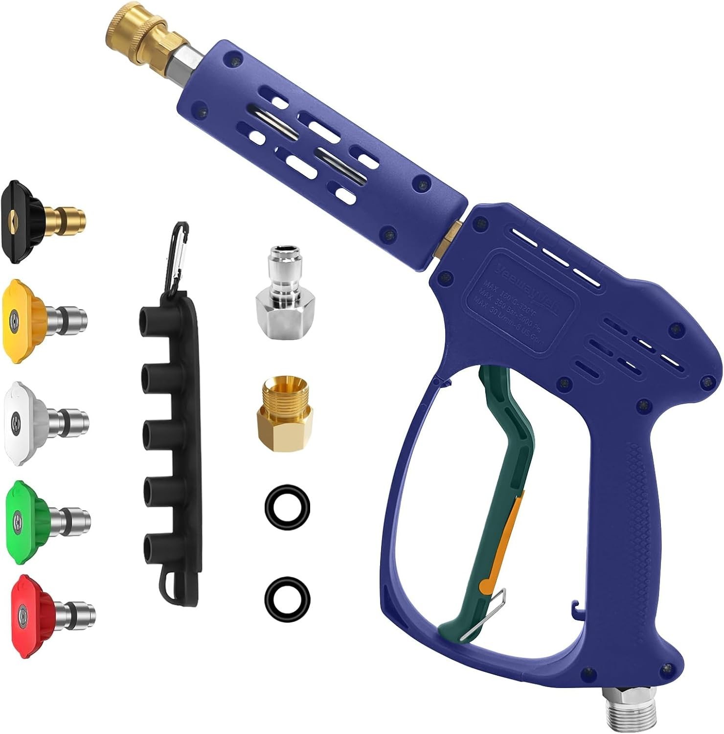 High Pressure Washer Gun 5000 PSI 8 GPM 3/8 Quick Connect M22 14/15mm 5 Nozzles