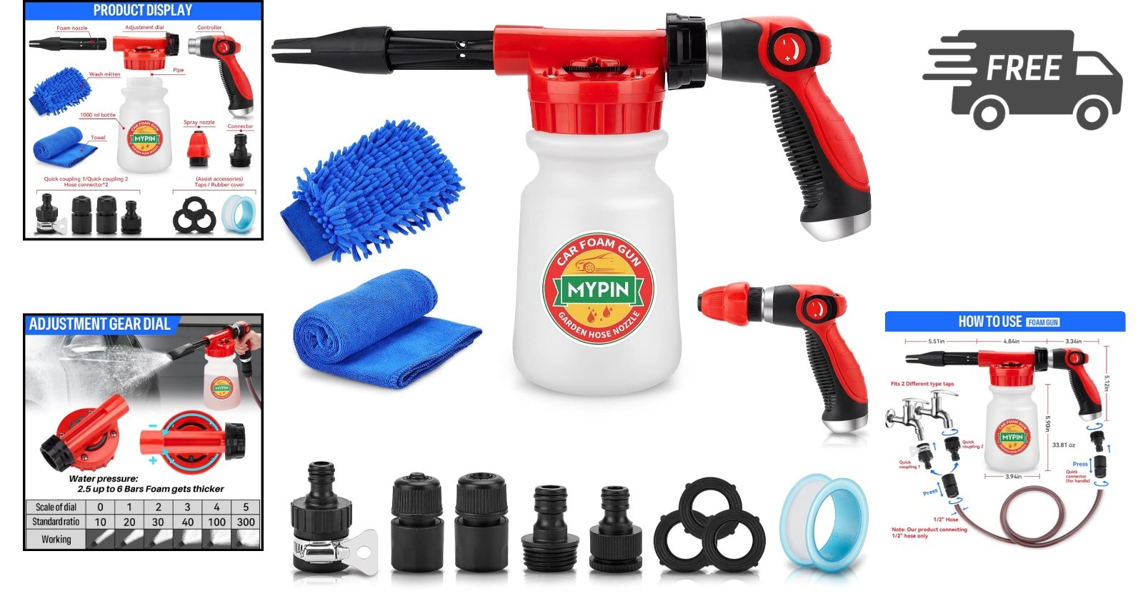 Car Foam Cannon Foam Gun Garden Sprayer 16 in 1 Adjustable Hose Wash