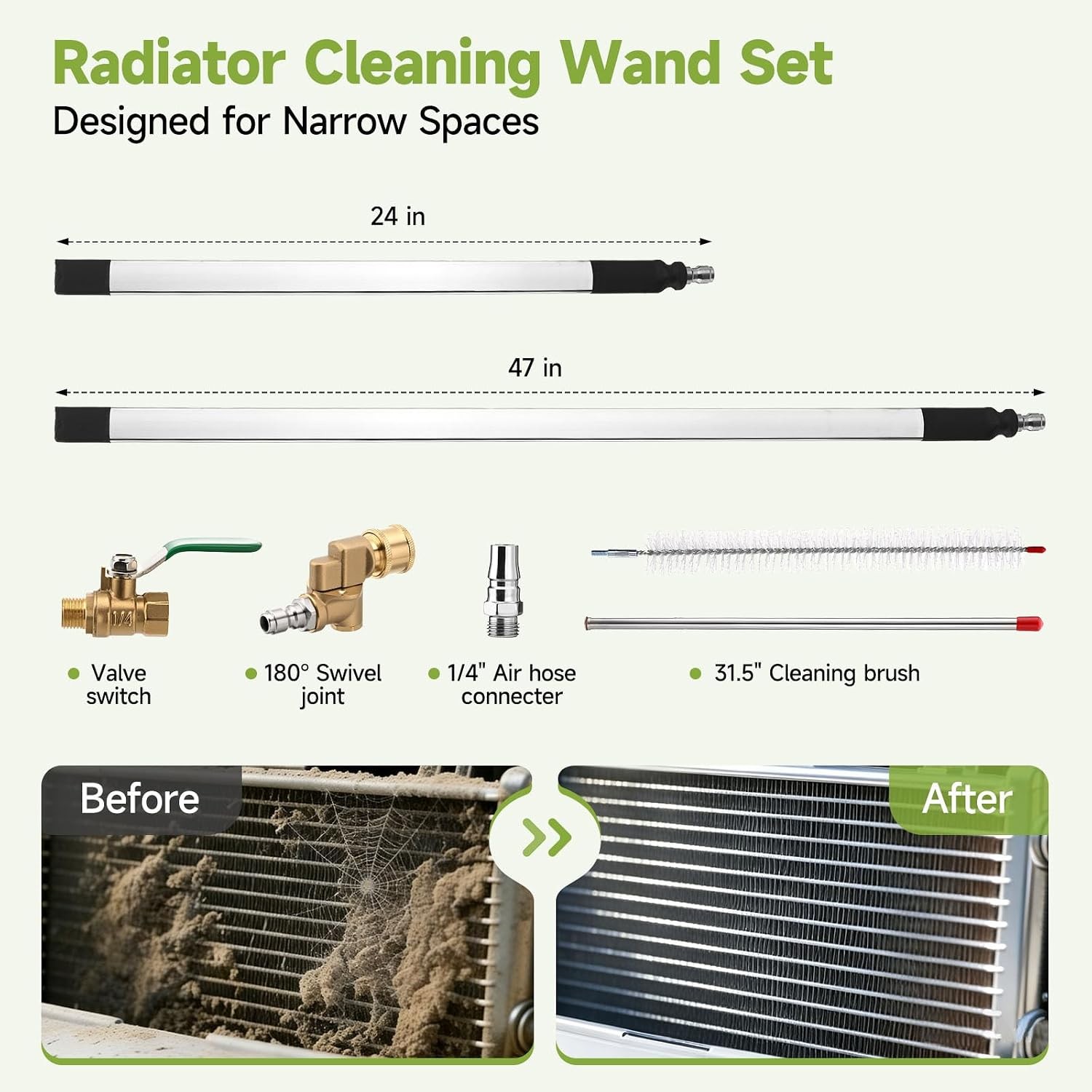 47″ &24″ Radiator Cleaning Wand Set, Pressure Washer Extension Wand Cleaning