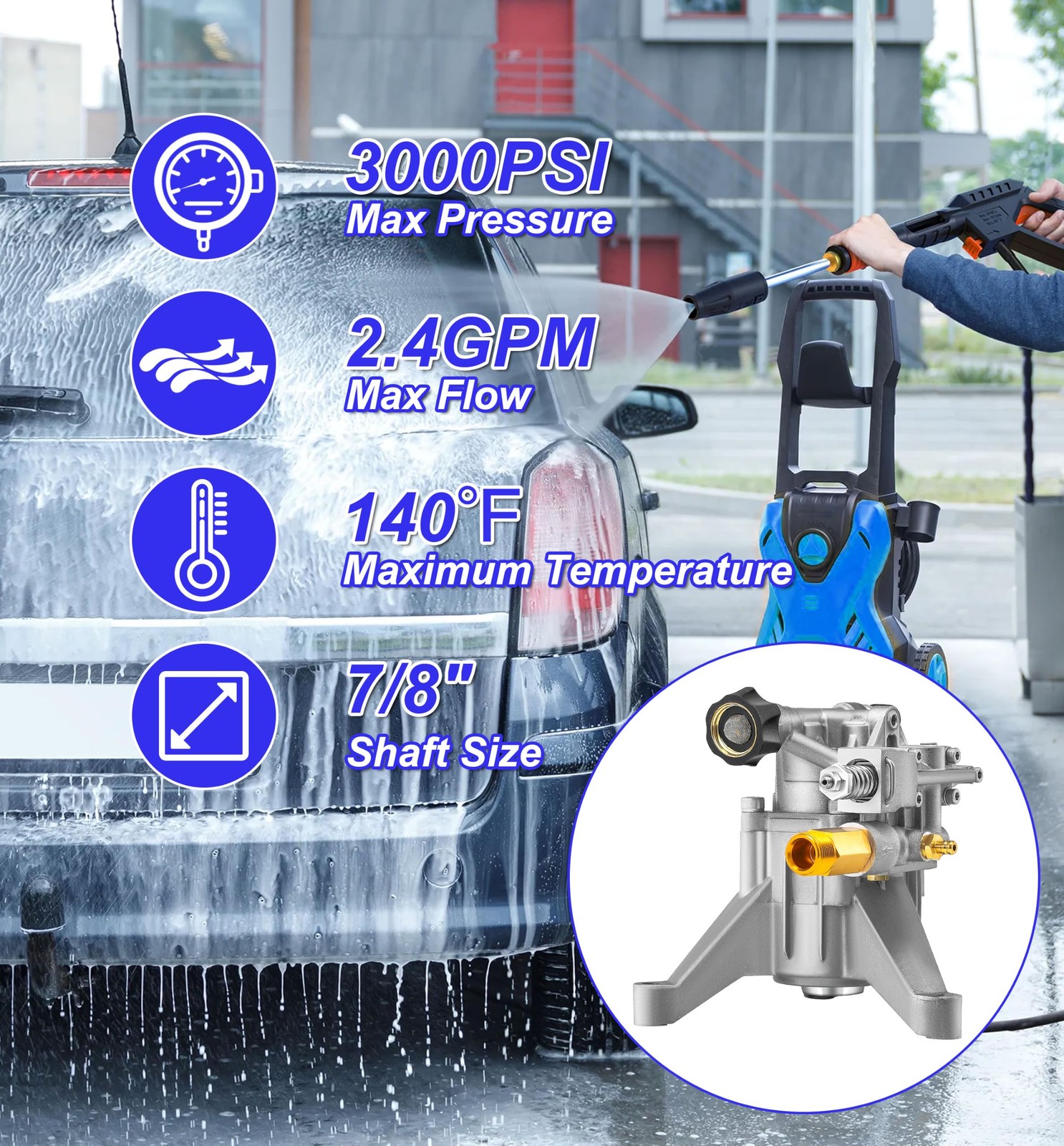 7/8″ Shaft Vertical Pressure Washer Pump – 3000 PSI Power Washer Pump – Compa…