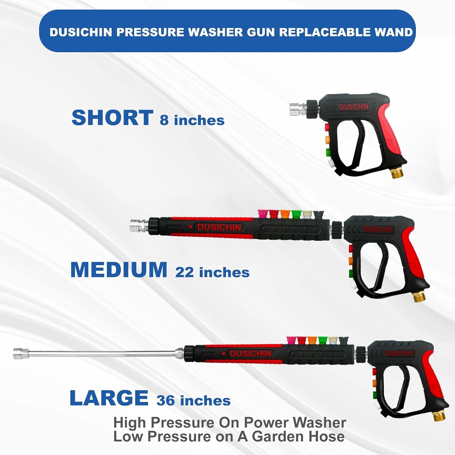 3000 PSI Pressure Washer Gun Long Wand 36 Inch 6 Nozzles M22 Fitting