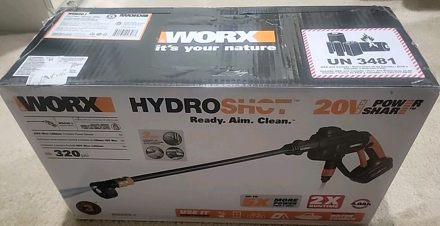 👀》🔥Worx Hydroshot 20 V Portable Power Cleaner, Accessories》WG620.1》320 PSI 🆕️