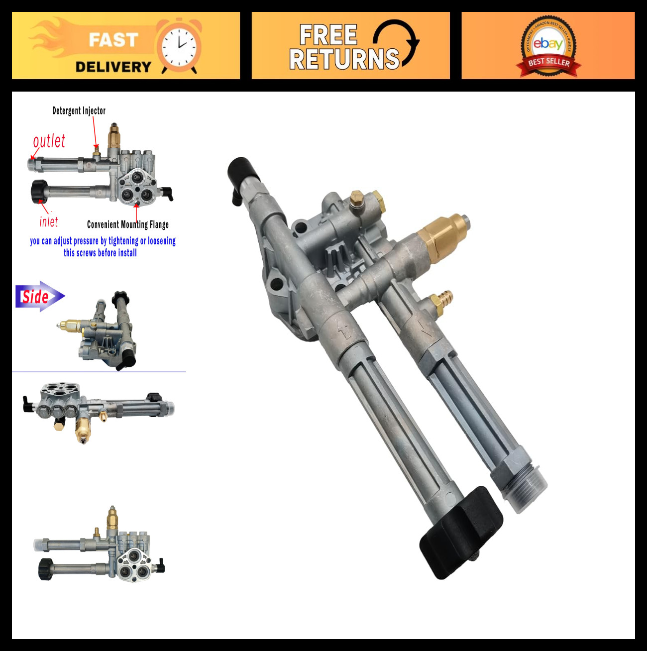 High-Pressure Washer Pump Head with Unloader for SRMW2.2G24, RMW2G20, RMW2G24