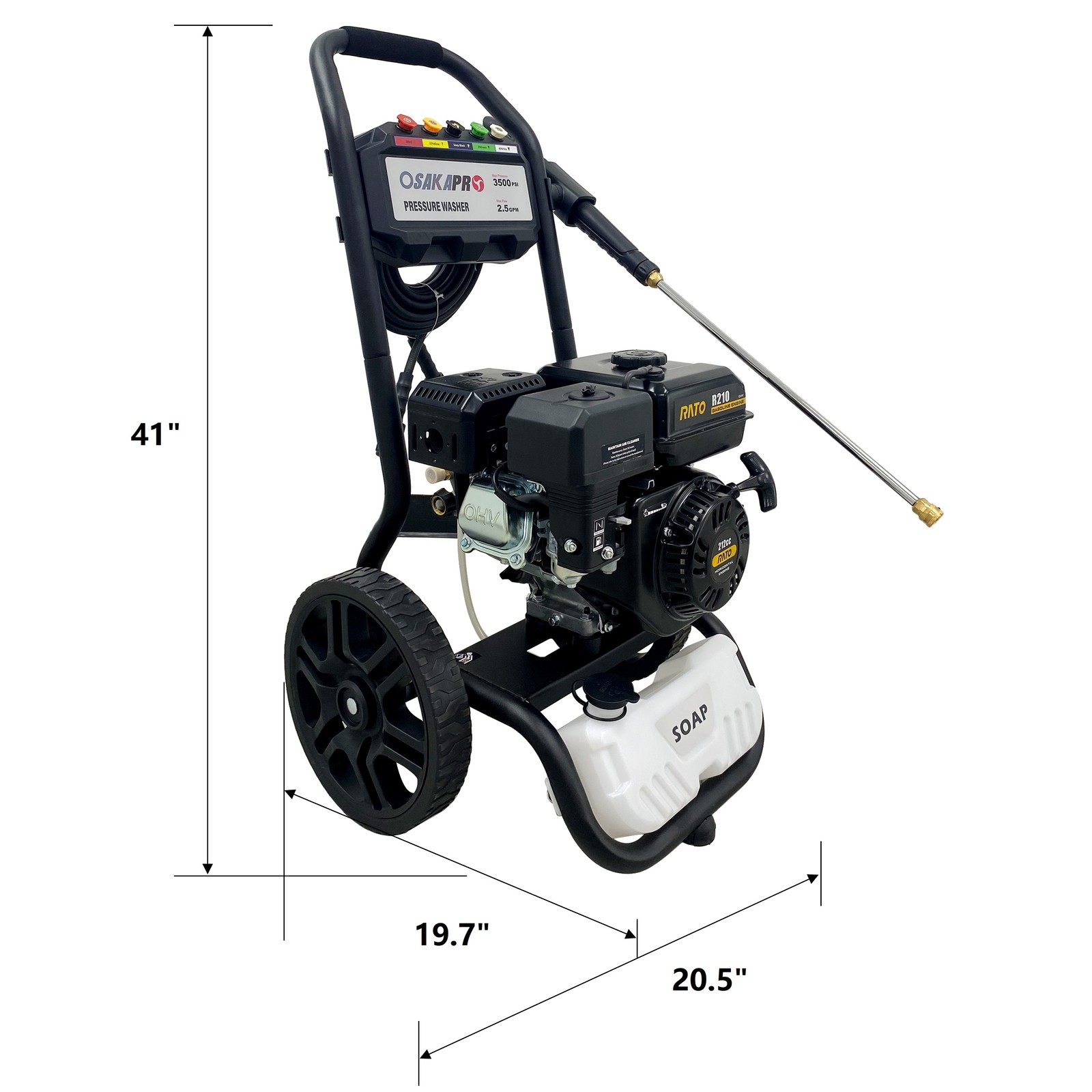 Gas 3500PSI/2.5GPM Pressure Washer 7HP with Soap Tank and 5 Nozzles