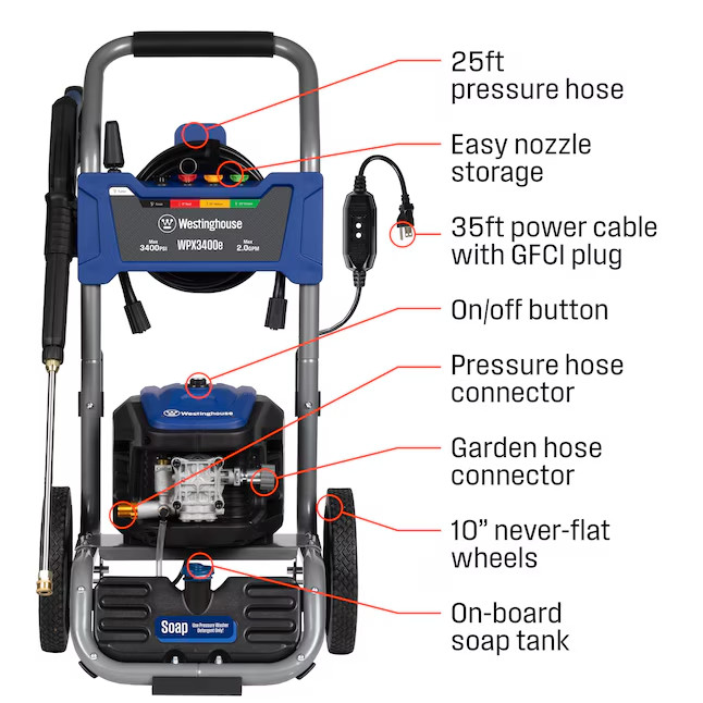 Westinghouse WPX3400e Brushless Heavy Duty Max 3400-PSI 2-GPM Cold Water Electri