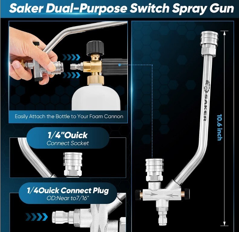 Saker Foam Cannon Dual Connector Accessory Pressure Washer Gun – Car Wash Etc.