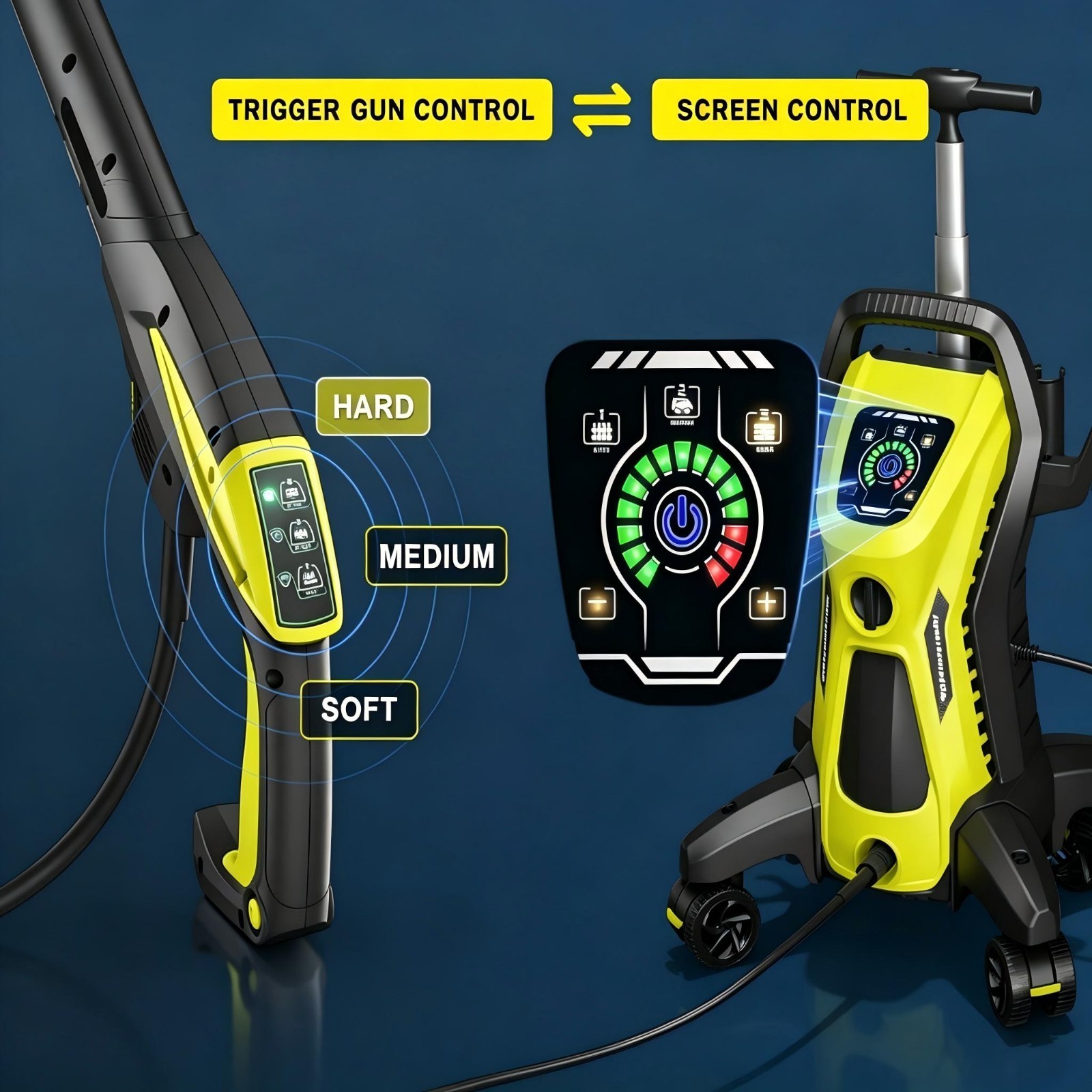 Pressure Washer 4500PSI 3.9GPM, 15-Level Touch, 4 Wheels, 4 Nozzles, for Car