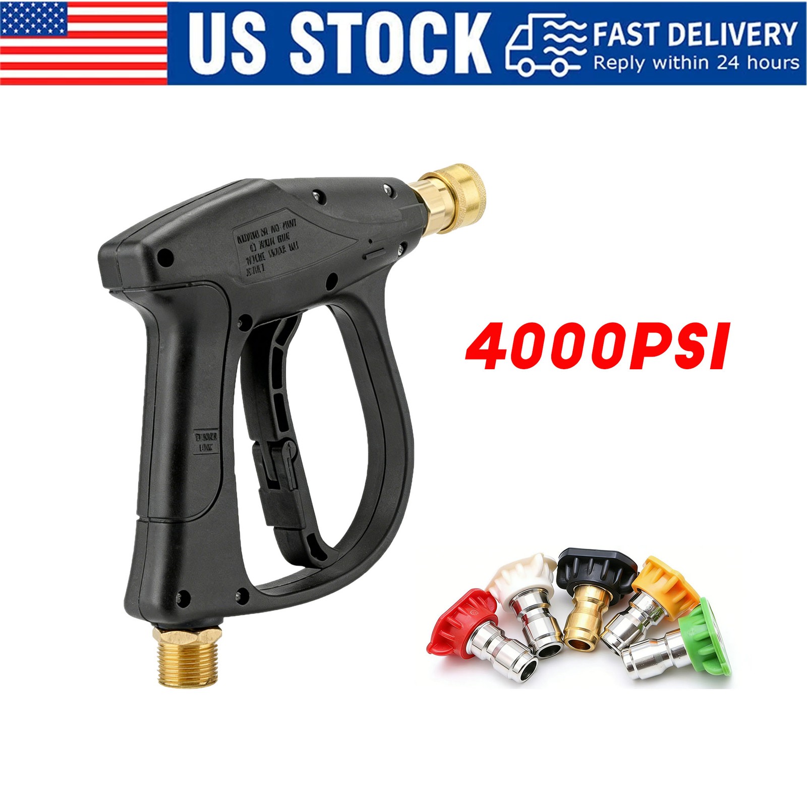 1/4″ High Pressure Washer Gun 4000 PSI Car Wash Foam Spray Short Wand w/5 Nozzle
