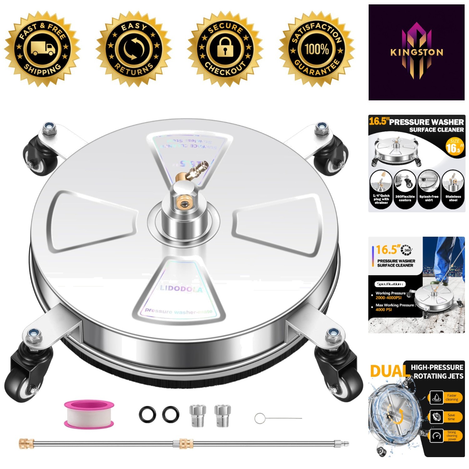 High-Performance Surface Cleaner with 4 Wheels for Effortless Cleaning Solutions