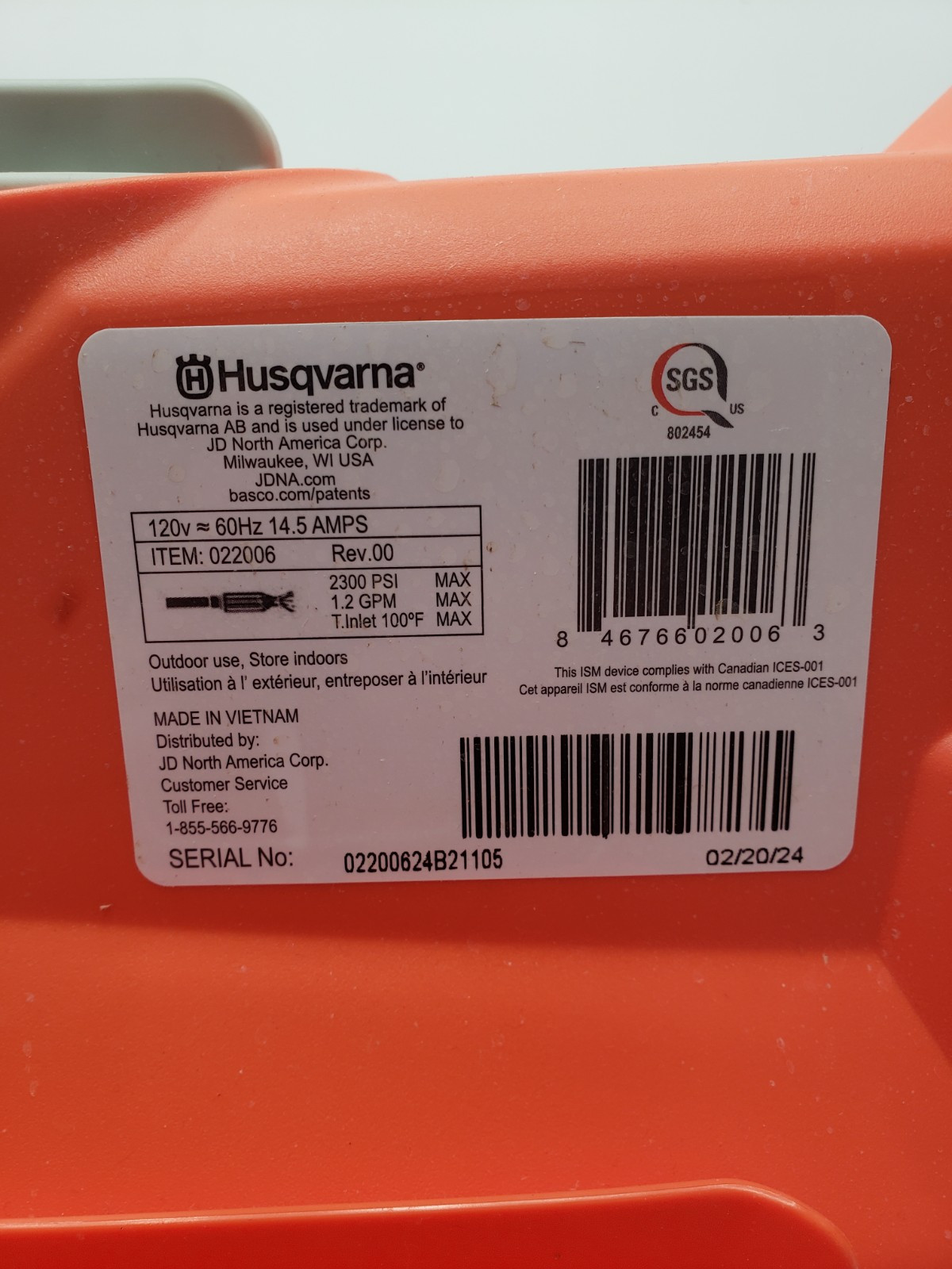 Husqvarna PW2300 Pressure Washer Main Cover With Nob Parts Only OEM Replacement