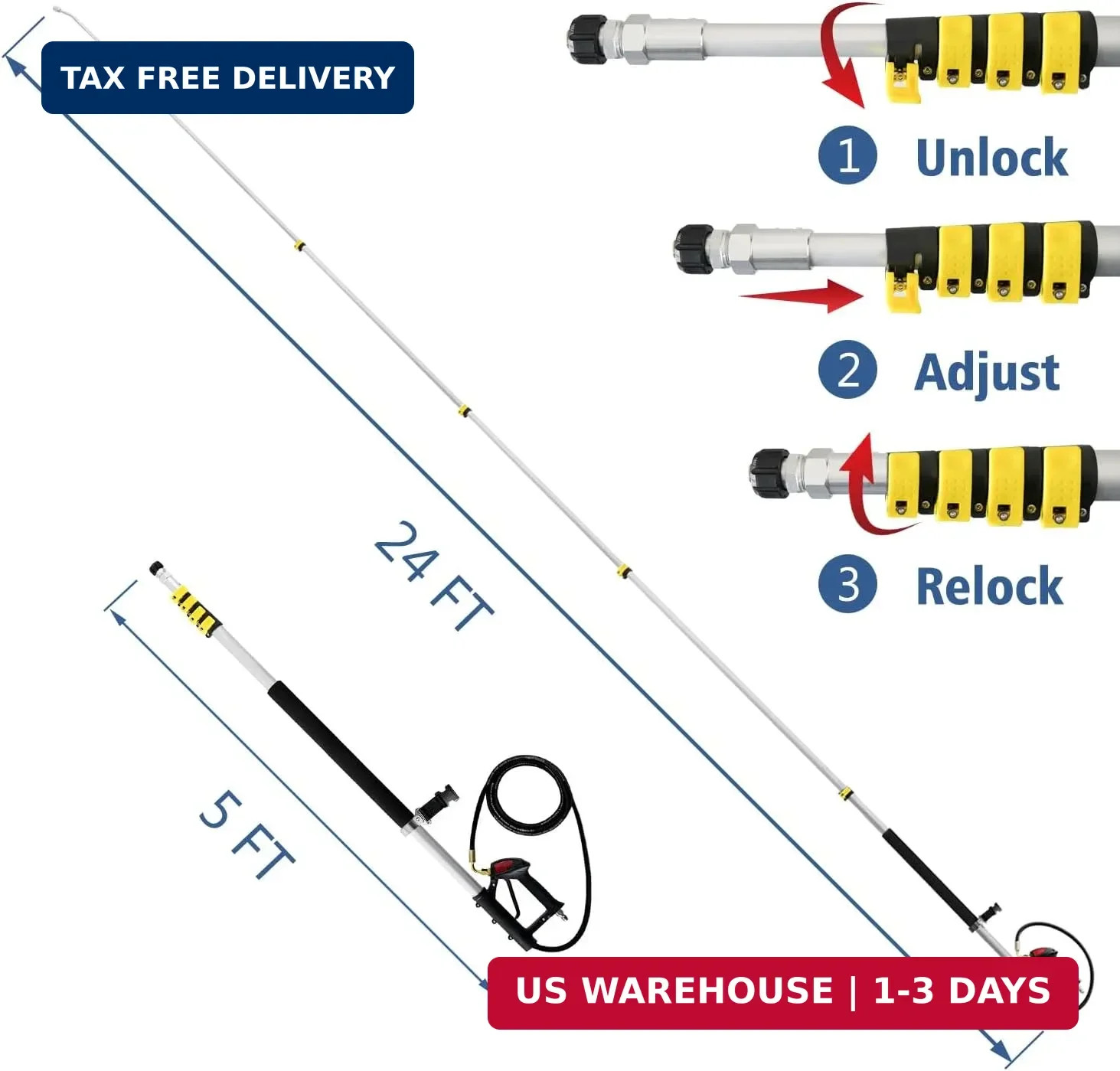 janz Aluminum 24 FT Telescoping Pressure Washer Wand with Pressure Washer Extens