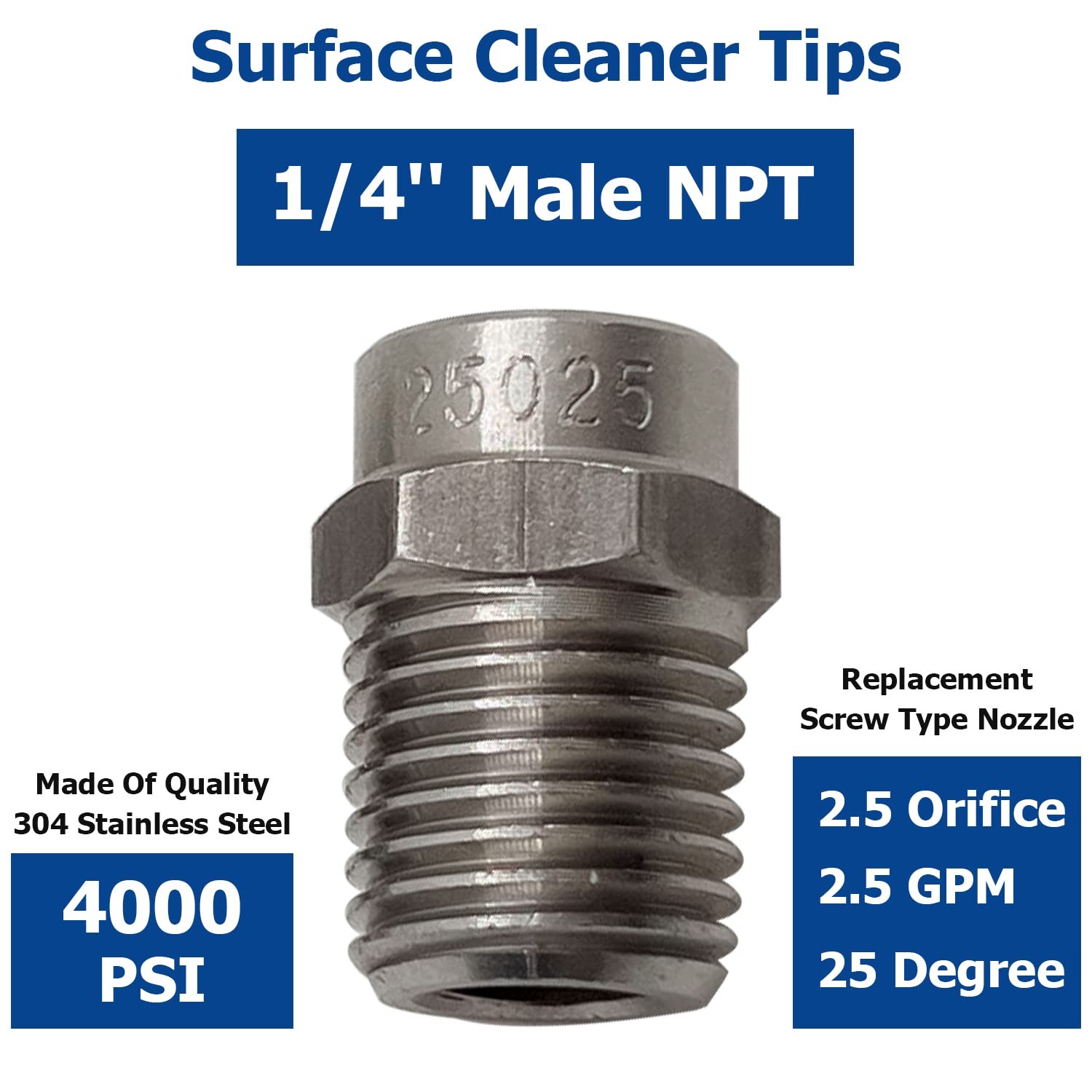 4 PCS 25025 Surface Cleaner Tips Pressure Washer Nozzles 2.5 Orifice