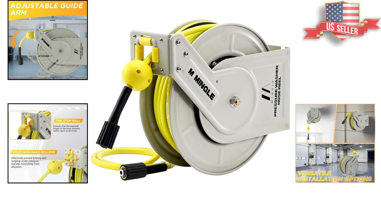 Professional 60ft Pressure Washer Hose Reel – Anti-Tangle and Wall Mounted