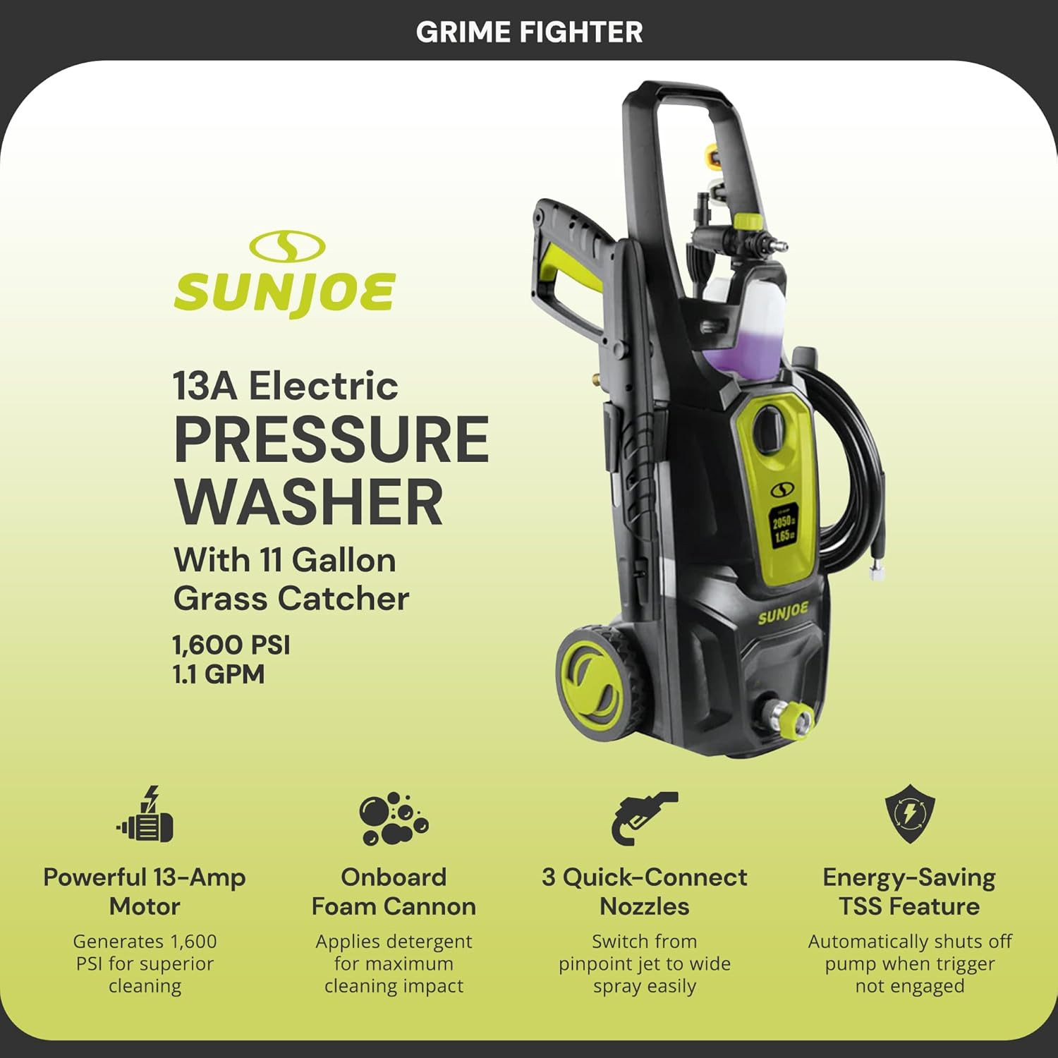 Electric Pressure Power Washer W/Foam Cannon & Extension Wand, 1600 PSI (PWMA Ce