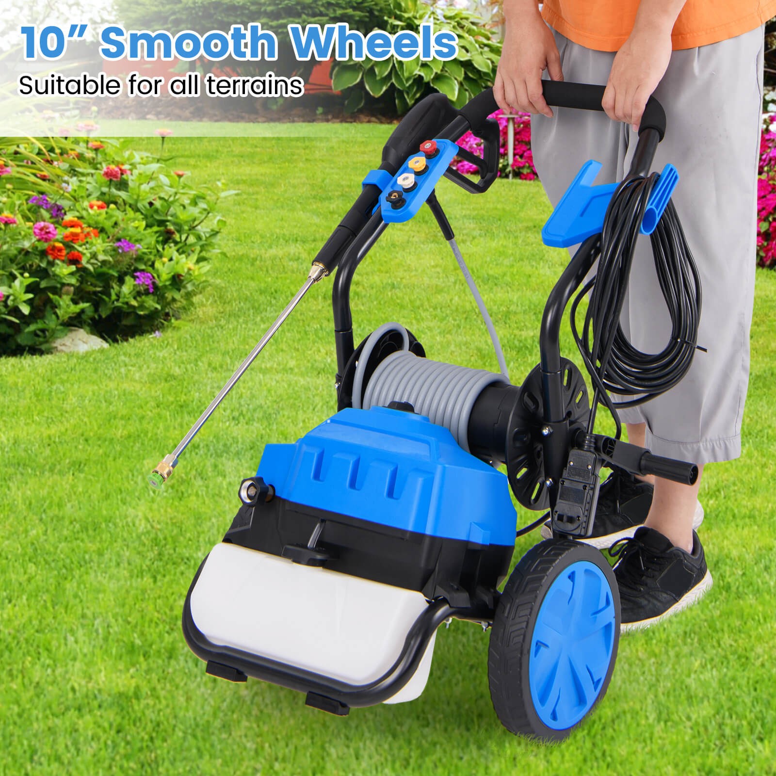 Electric Pressure Washer w/ Wheels 5 Quick Connect Nozzles Soap Bottle spray gun