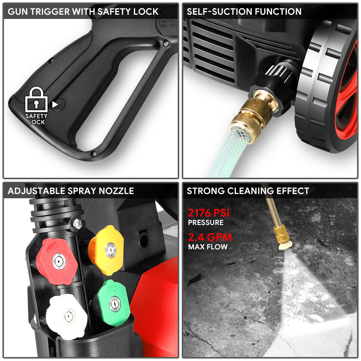 Portable High-Pressure Electric Power Cleaner Washer Machine 2176 PSI 2.4 GPM