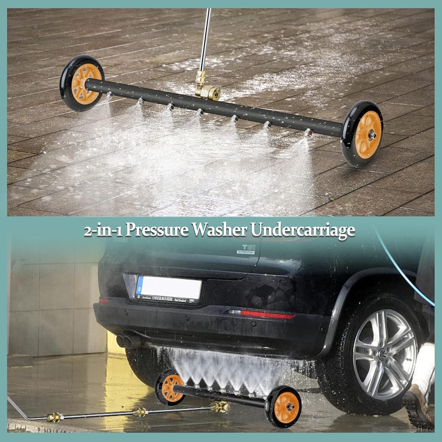 24″ Pressure Washer Water Broom Undercarriage Cleaner Driveway Surface Cleaner