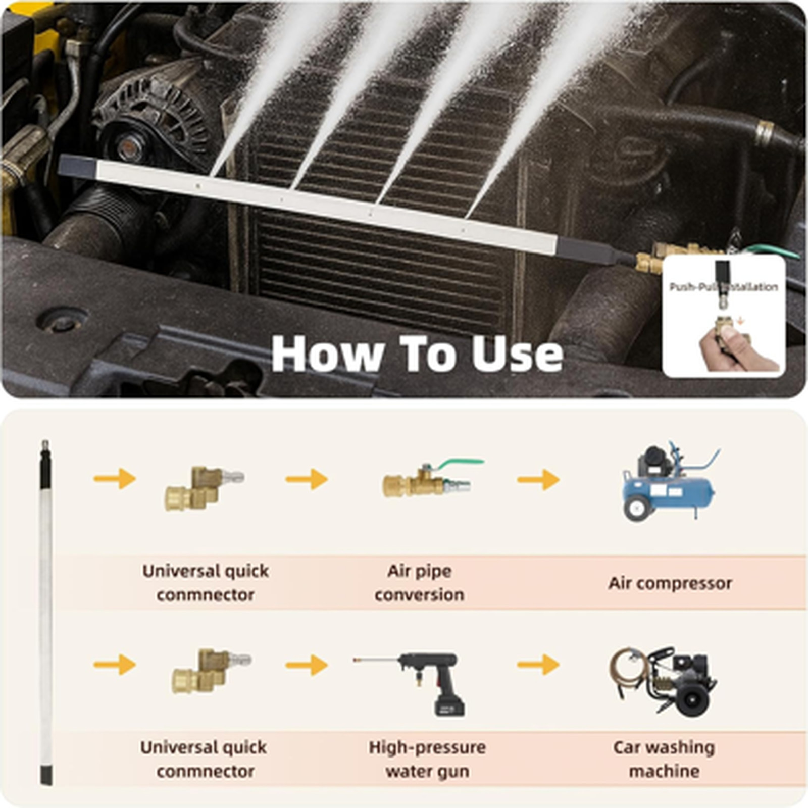 Radiator Cleaning Wand Stainless Steel 24 Inch Pressure Wash Tool for Cars