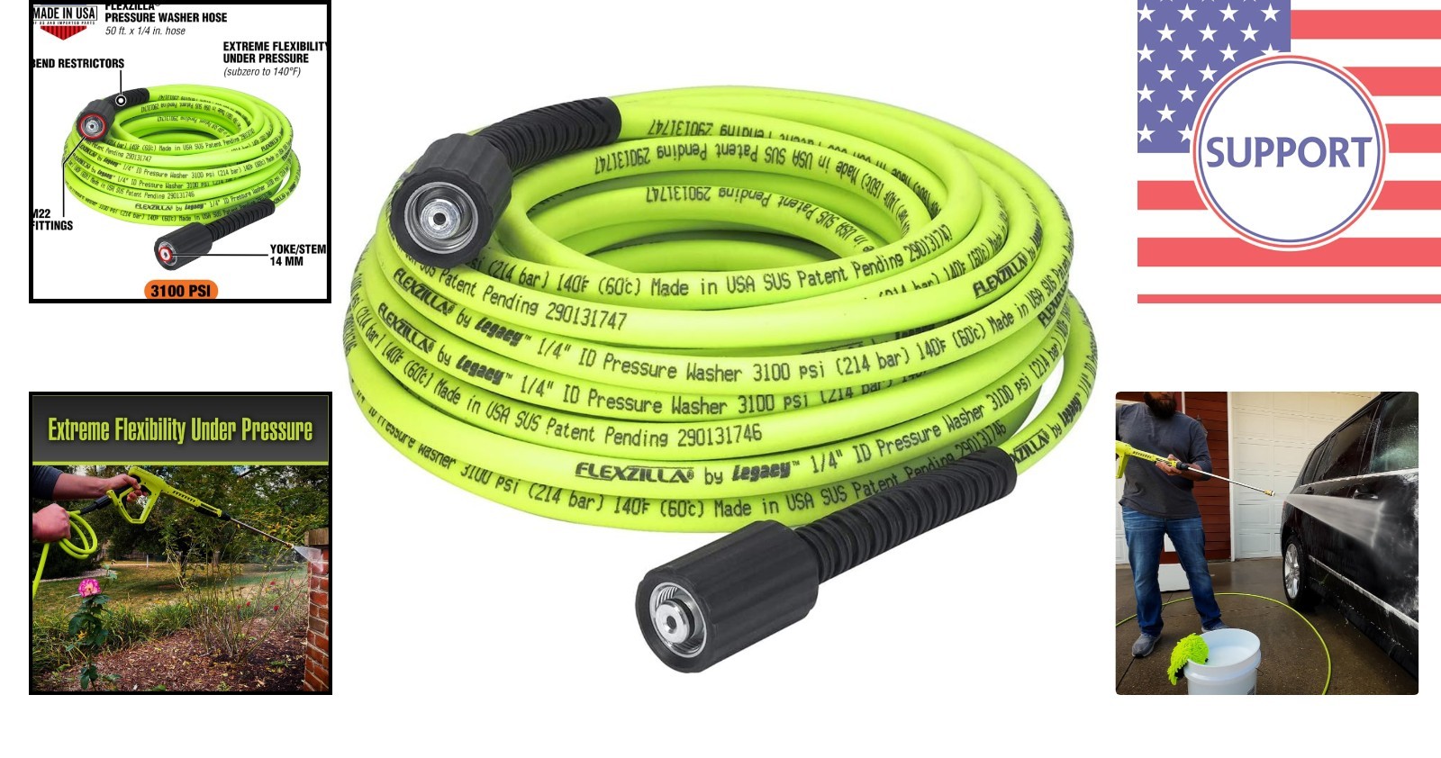 Heavy-Duty Flexible Hybrid Polymer Pressure Washer Hose – 3100 PSI M22 Fittings
