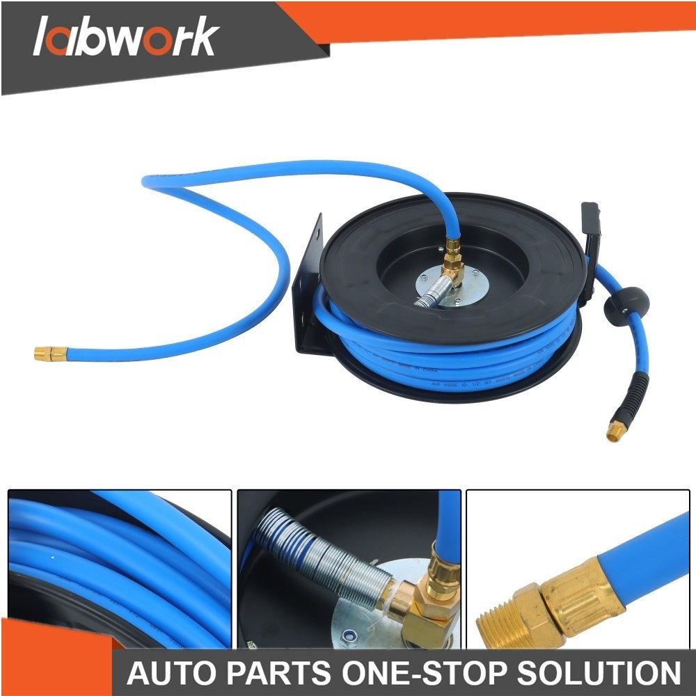 Labwork Double Arm Hose Reel With 1/2” x 50′ Premium Rubber Hose Retractable