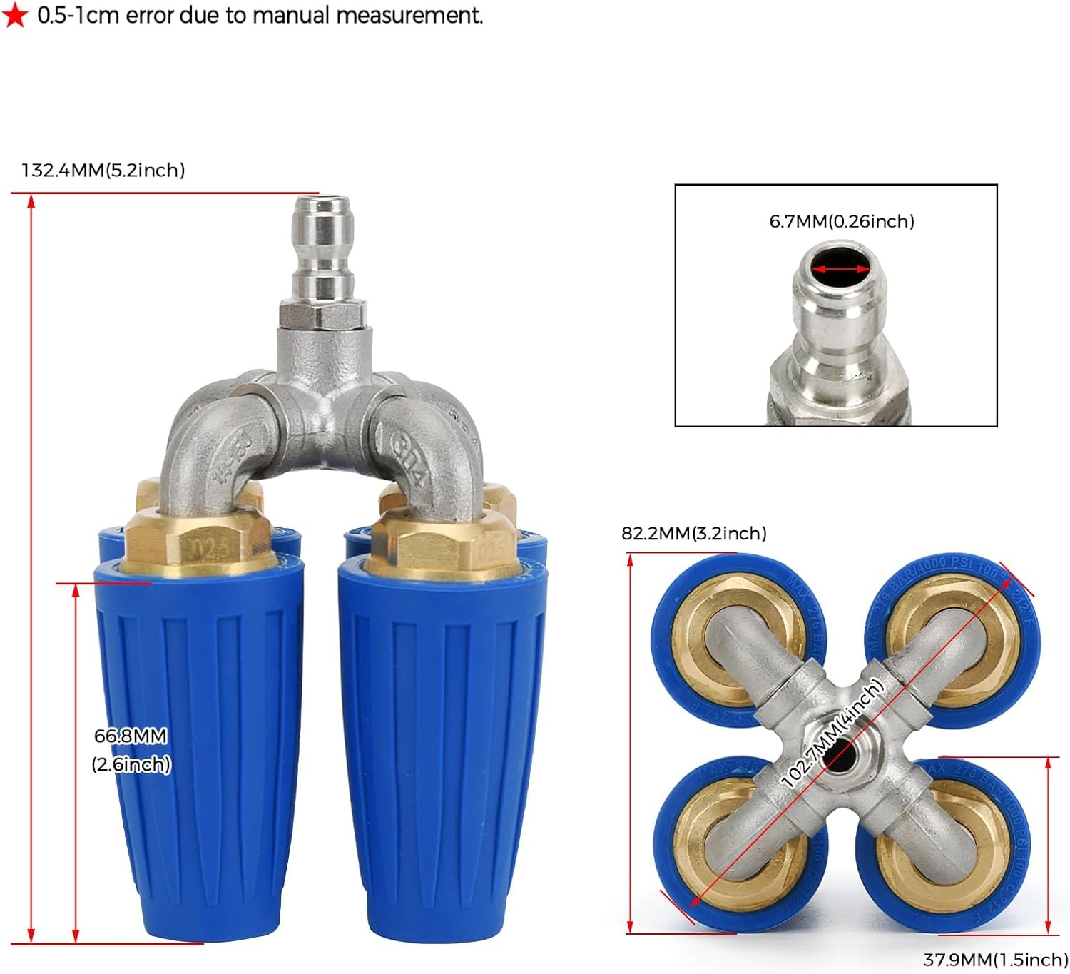 1/4″ High Pressure Washer 360° Rotating Quadruple Turbo Nozzle Spray Tip 4000PSI