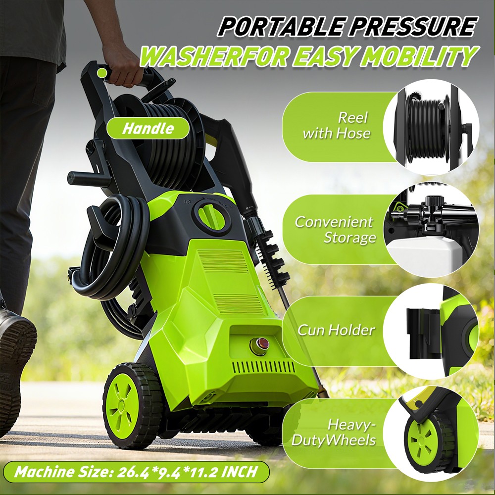 Electric Pressure Washer 2100PSI 1.25 GPM 1500W Power Washer Cleaner w/Hose Reel