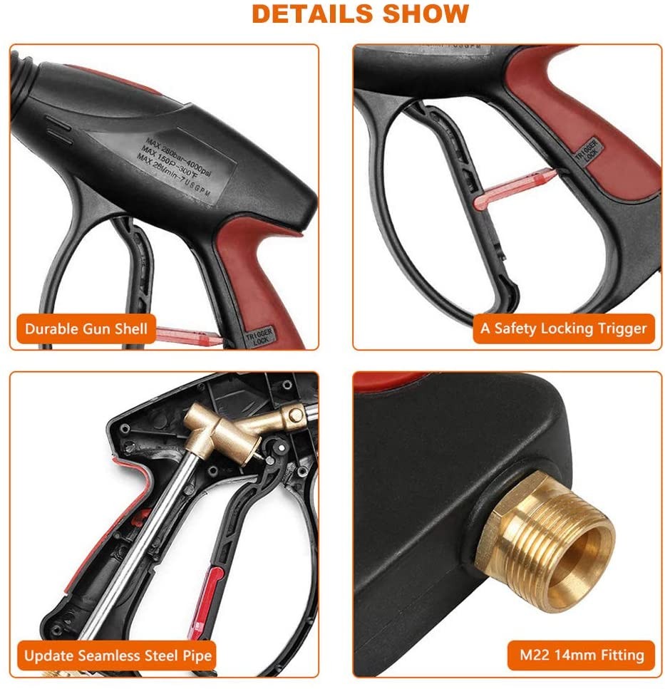 High Pressure Power Washer Spray Gun Wand Lance Nozzle Tips 50FT Hose Kit M22