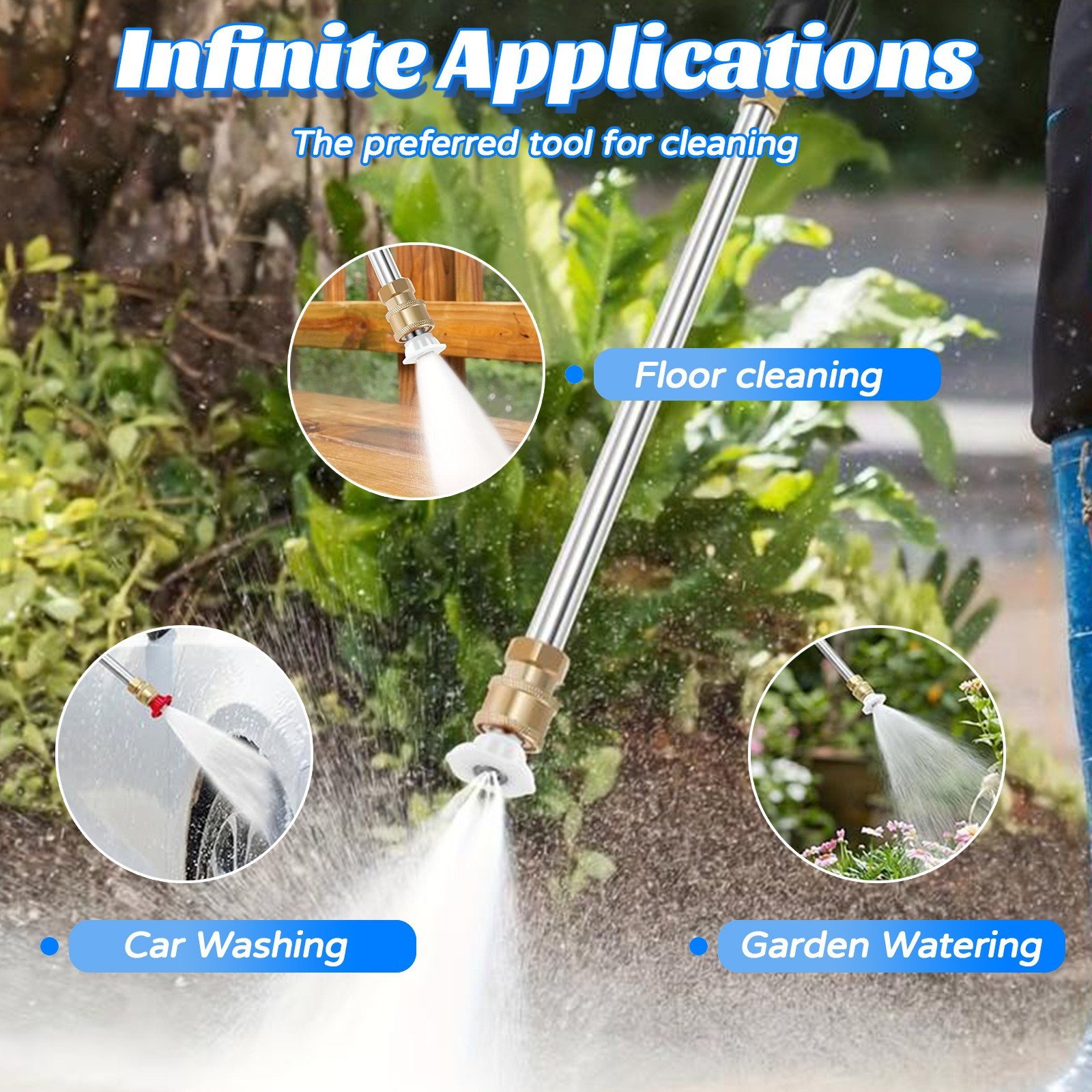Jet Nozzle Power Washer for Garden Hose with 3 high-pressure nozzles