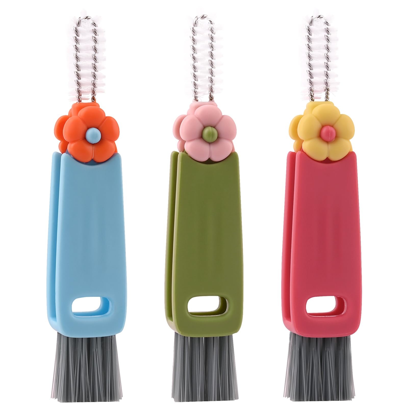 3 in 1 Cup Lid Cleaning Brush, Multifunctional Crevice Red Blue Green