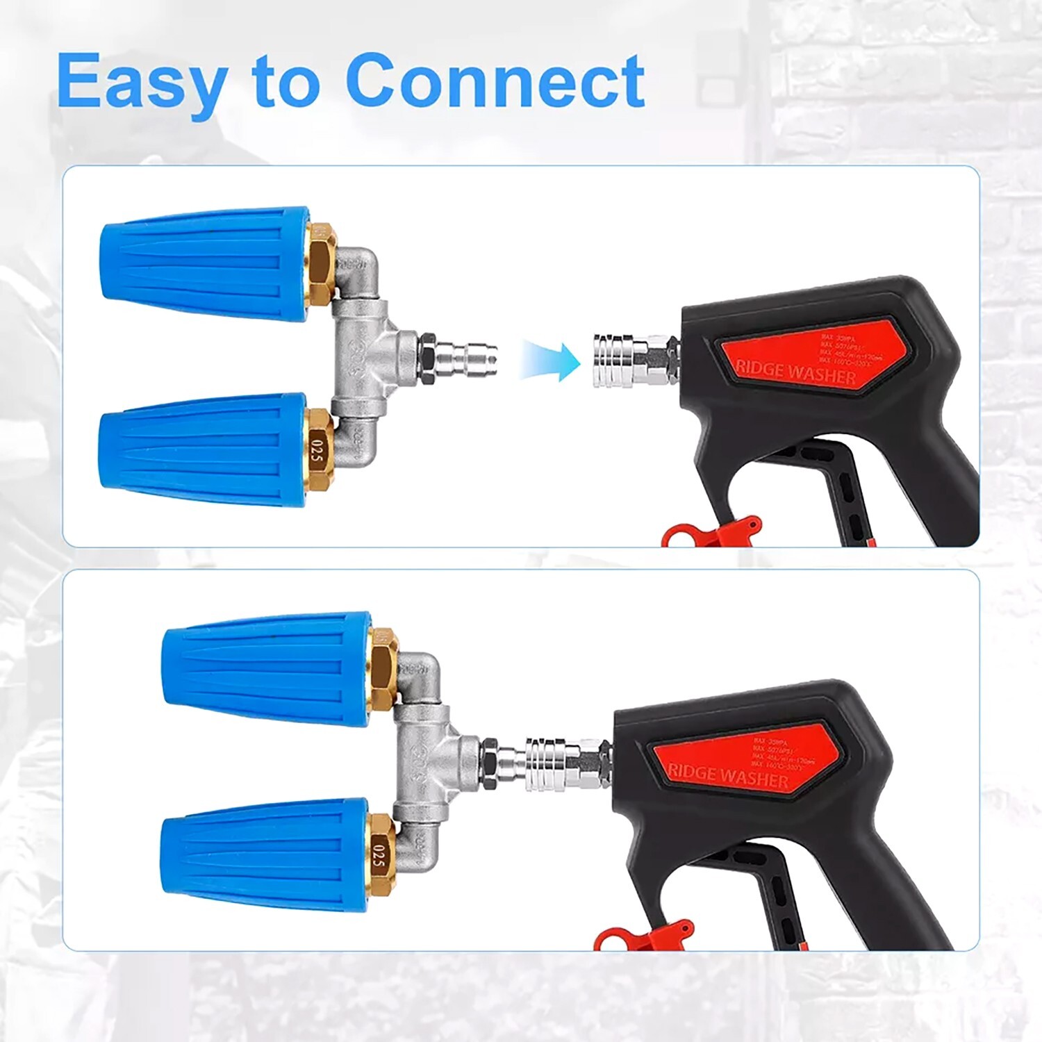 360° Rotating Pressure Washer Dual Turbo Nozzle 1/4″ Quick Connector 2.5 Orifice