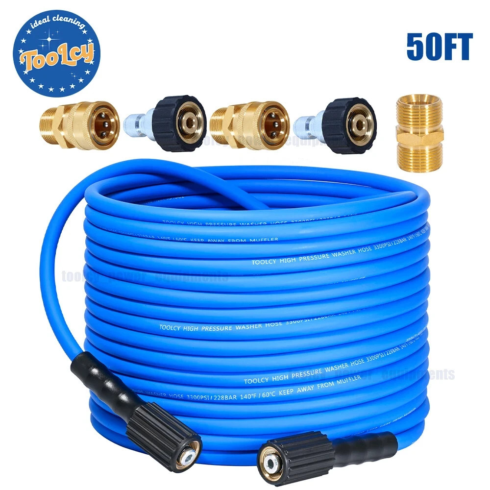 TOOLCY 3400 psi Super Flexible Pressure Washer Hose with 3/8″ Quick Adapters