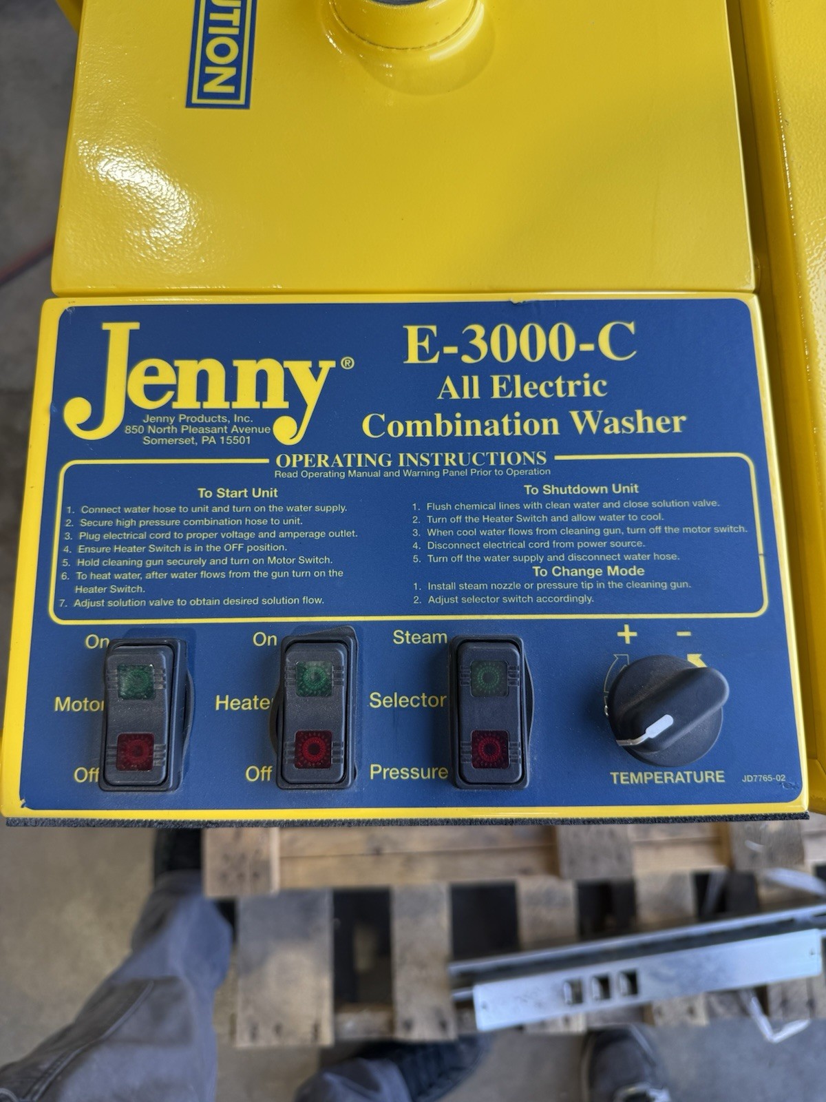 Jenny E-3000-C Industrial Steam Pressure Washer –NEW –3000 PSI–7.5HP–3 Phase