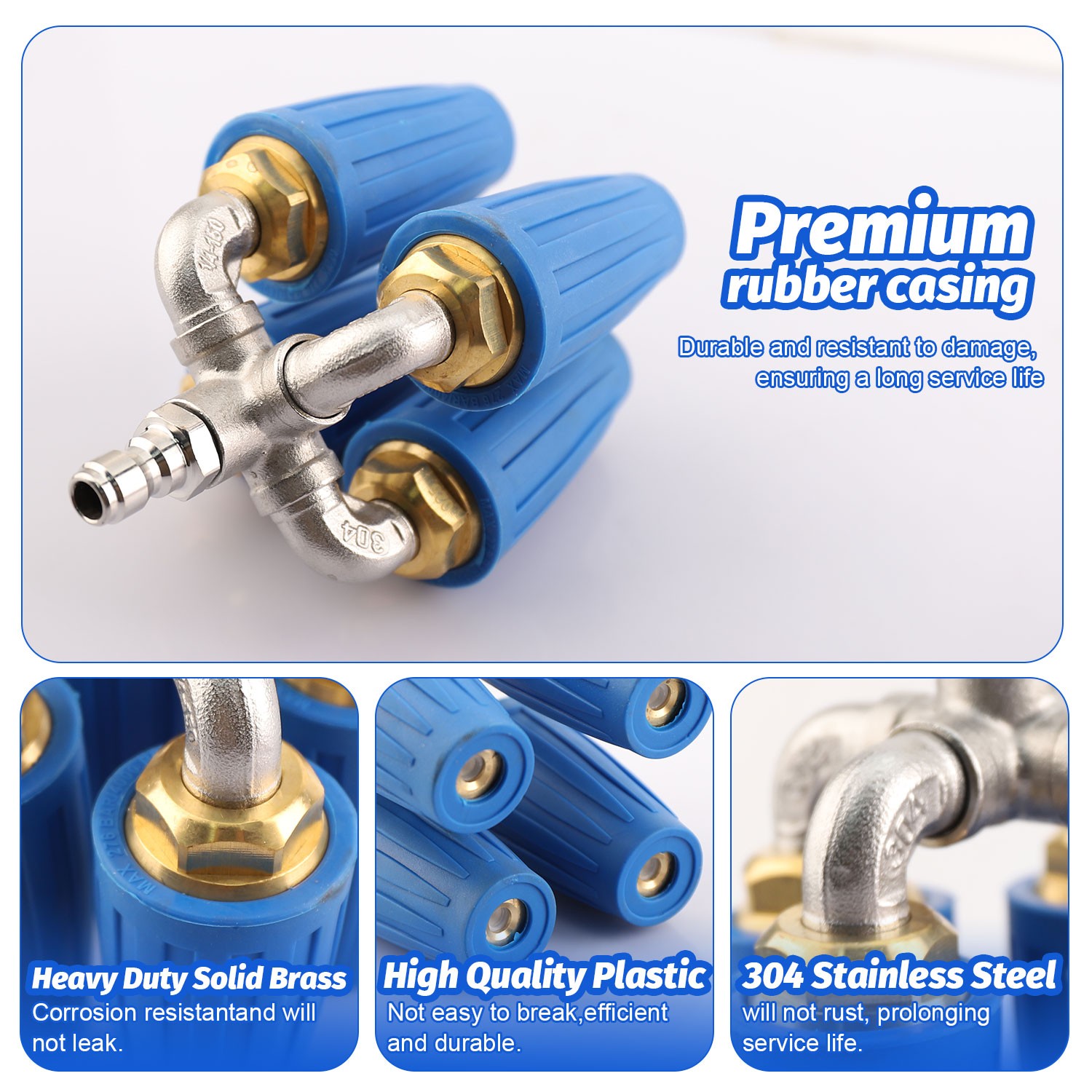 360° Rotating Pressure Washer Four Turbo Nozzle 1/4″ Quick Connector 2.5 Orifice