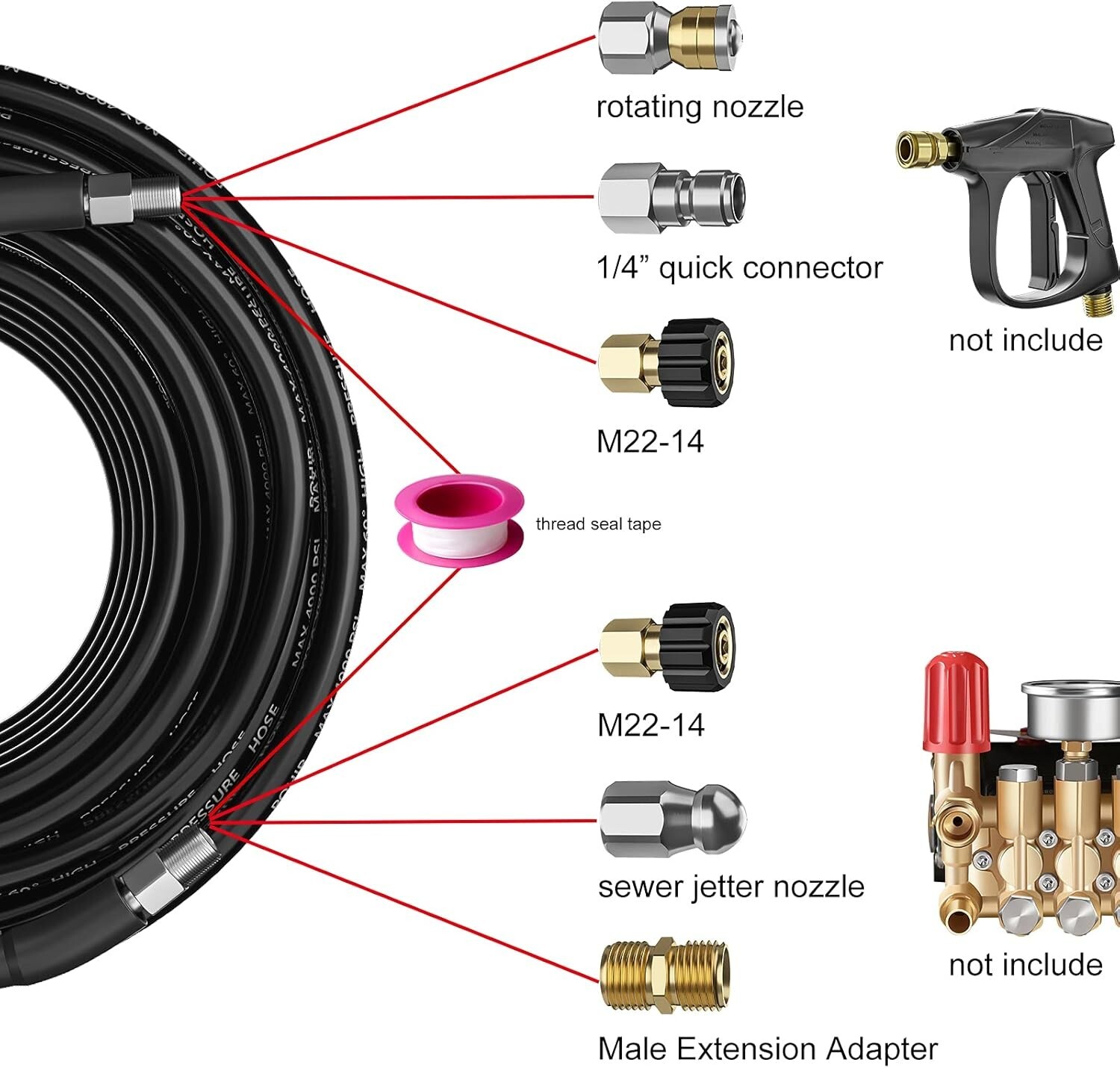 4000PSI Sewer Jetter Nozzles Kit 35FT Drain Cleaning Hose for Pressure Washer