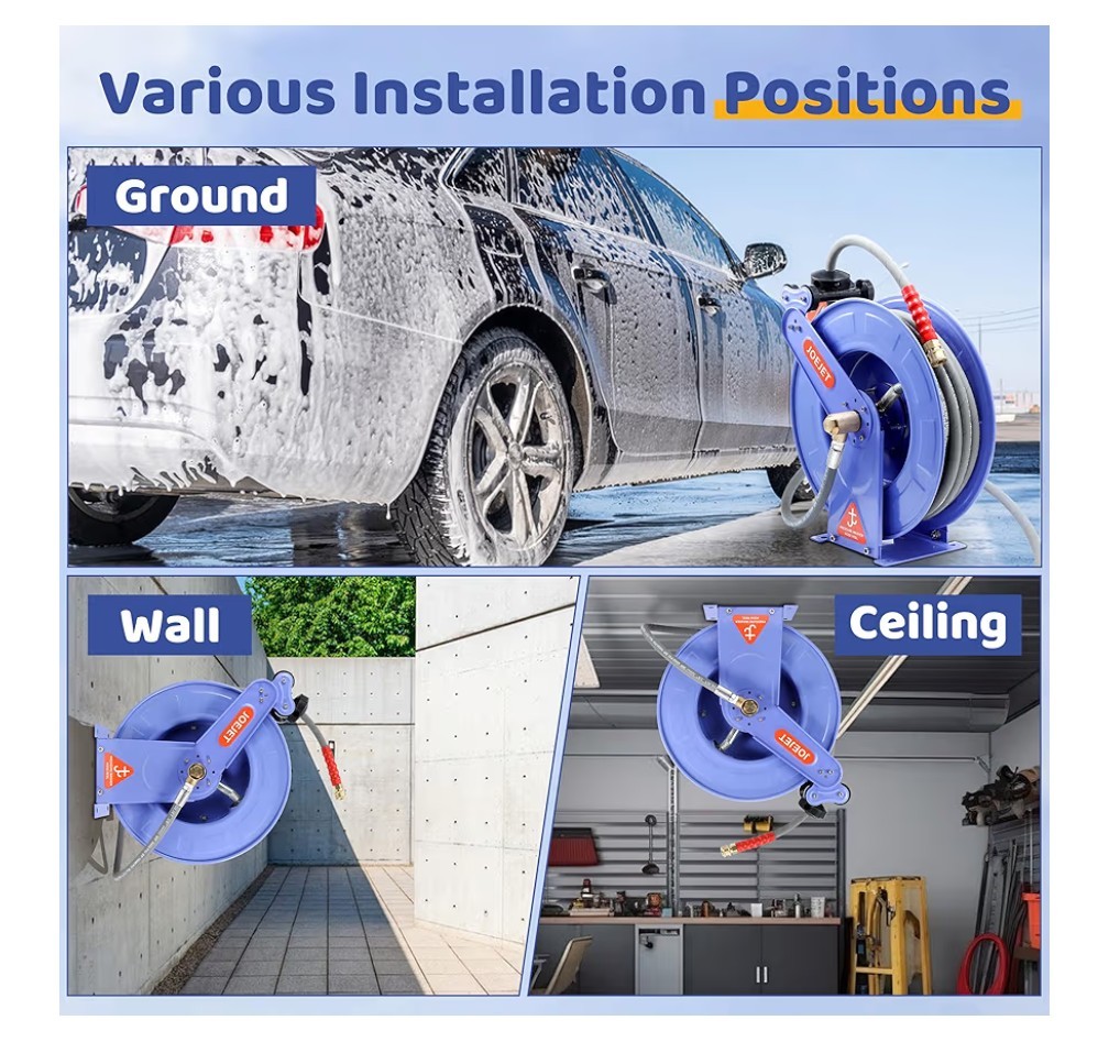 JOEJET Retractable Pressure Washer Hose Reel 3/8″ X 50 FT Power Washer 4000PSI