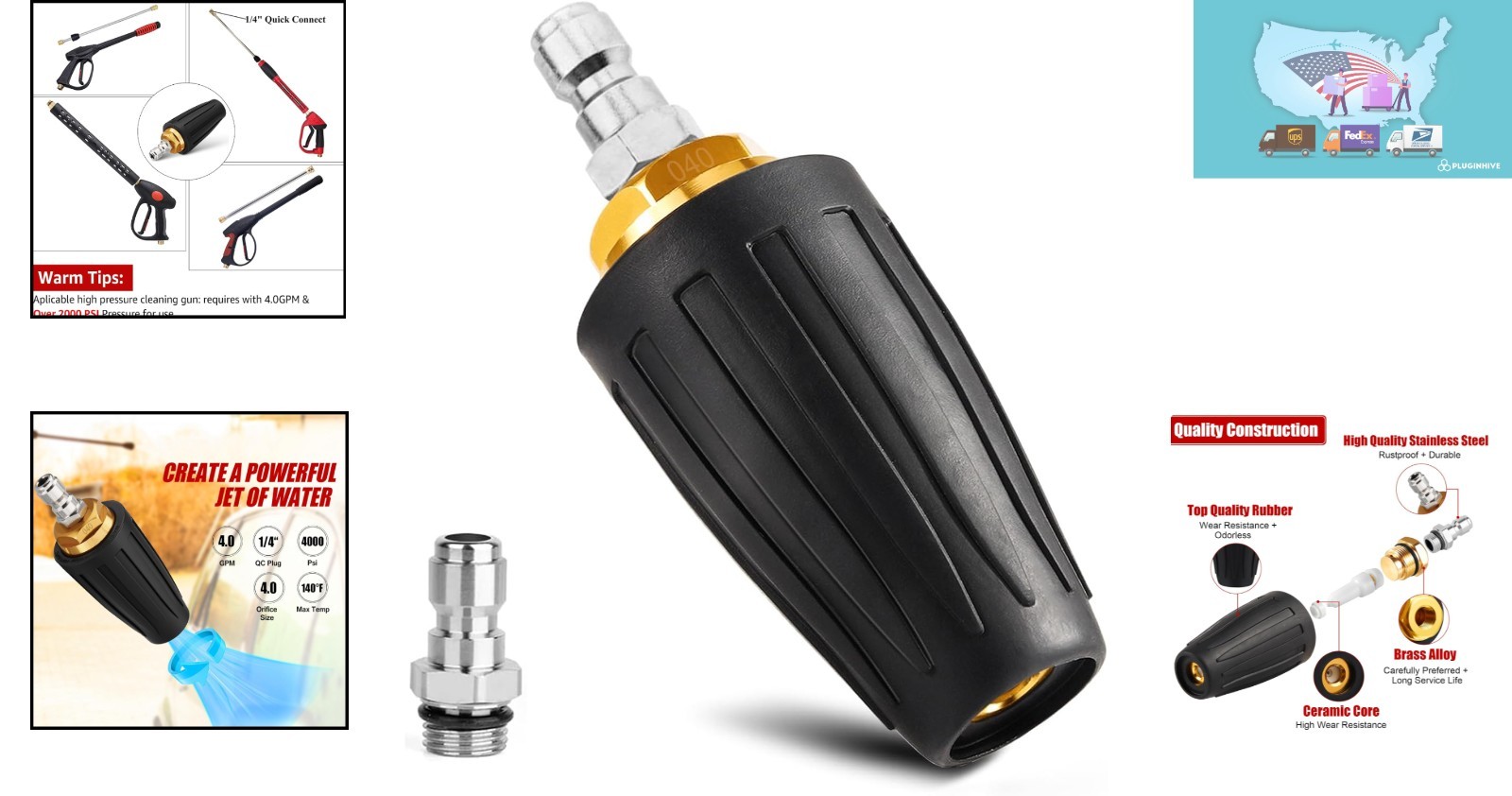 High-Efficiency Pressure Washer Turbo Nozzle – Brass & Stainless Steel Build