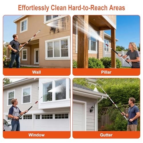 24 ft Telescoping Pressure Washer Wand with Brush Head & 7 Nozzle Tips