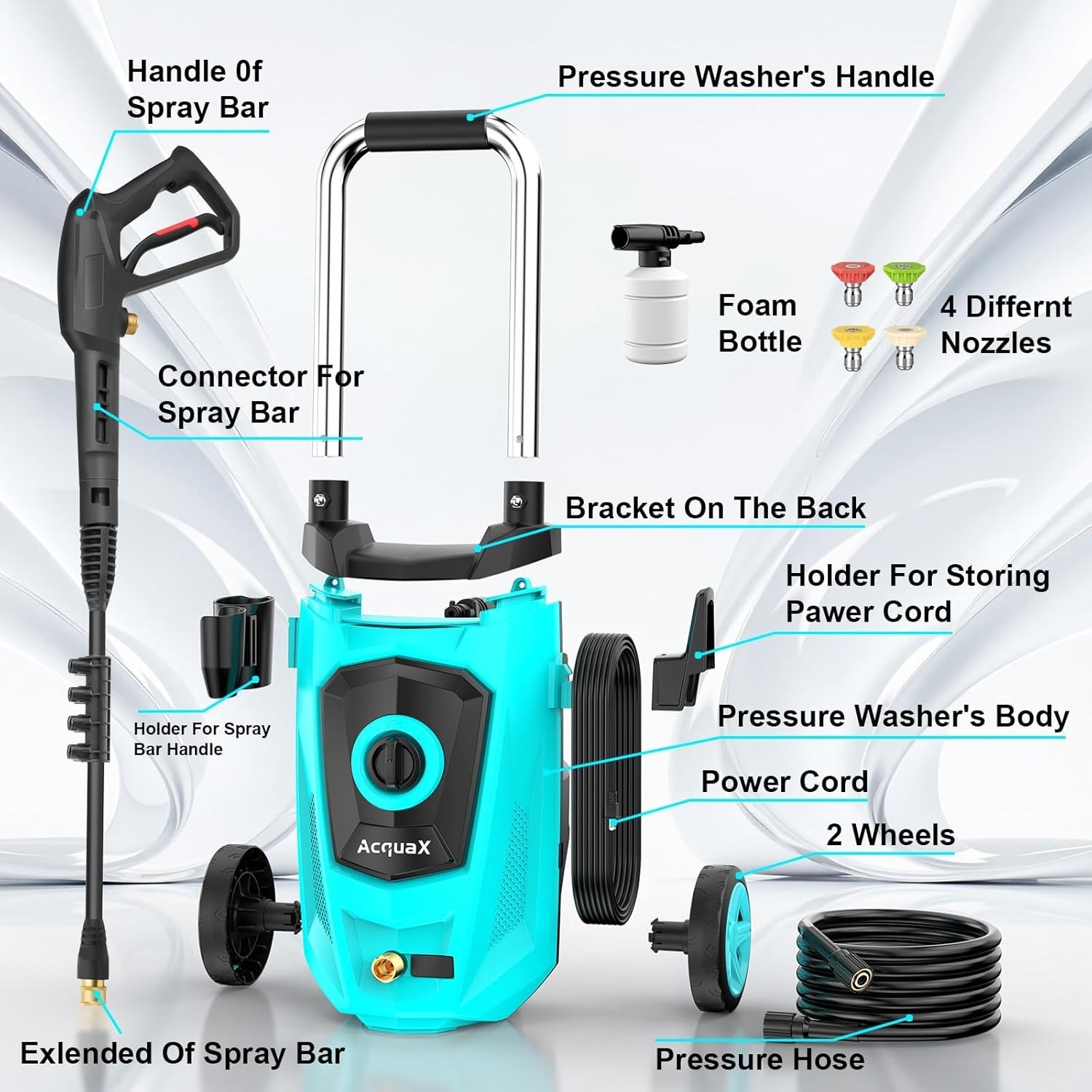 Acquax Electric Pressure Washer Max 4200PSI 2.5 GPM High Power Washer TPU Hose