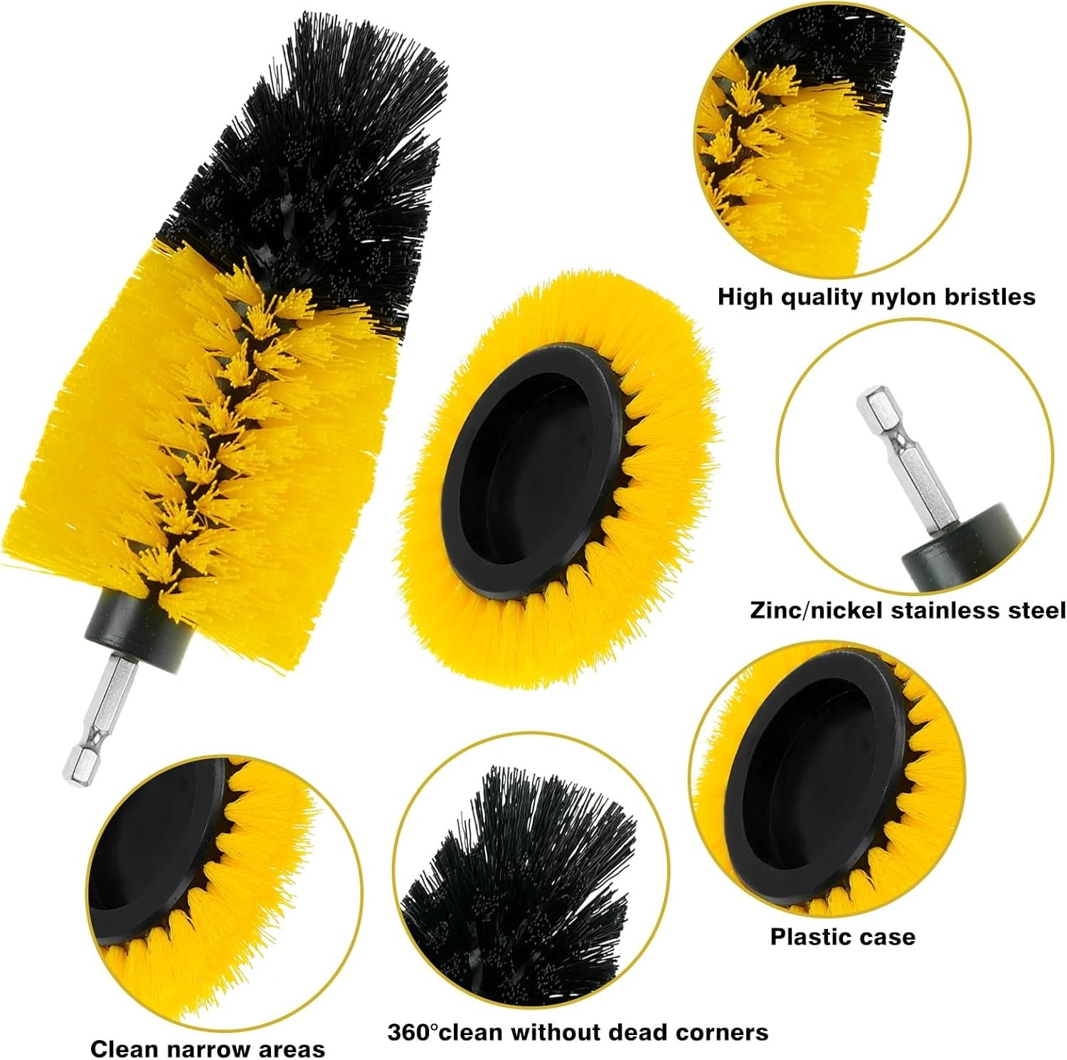 8 Pcs Drill Brush Attachment Set, Power Cleaning Scrub Kit with Yellow