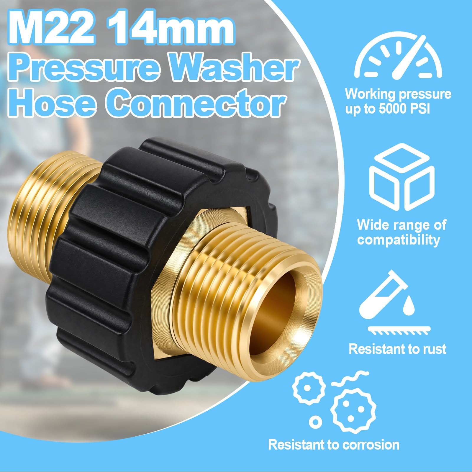 M22 14 mm Male Thread to M22 14mm Male Fitting Pressure Washer Hose Couple