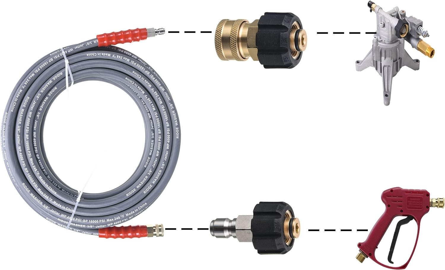 Pressure Washer Hose 50 Feet X 3/8 Inch for Hot and Cold Water, with M22 14 m…